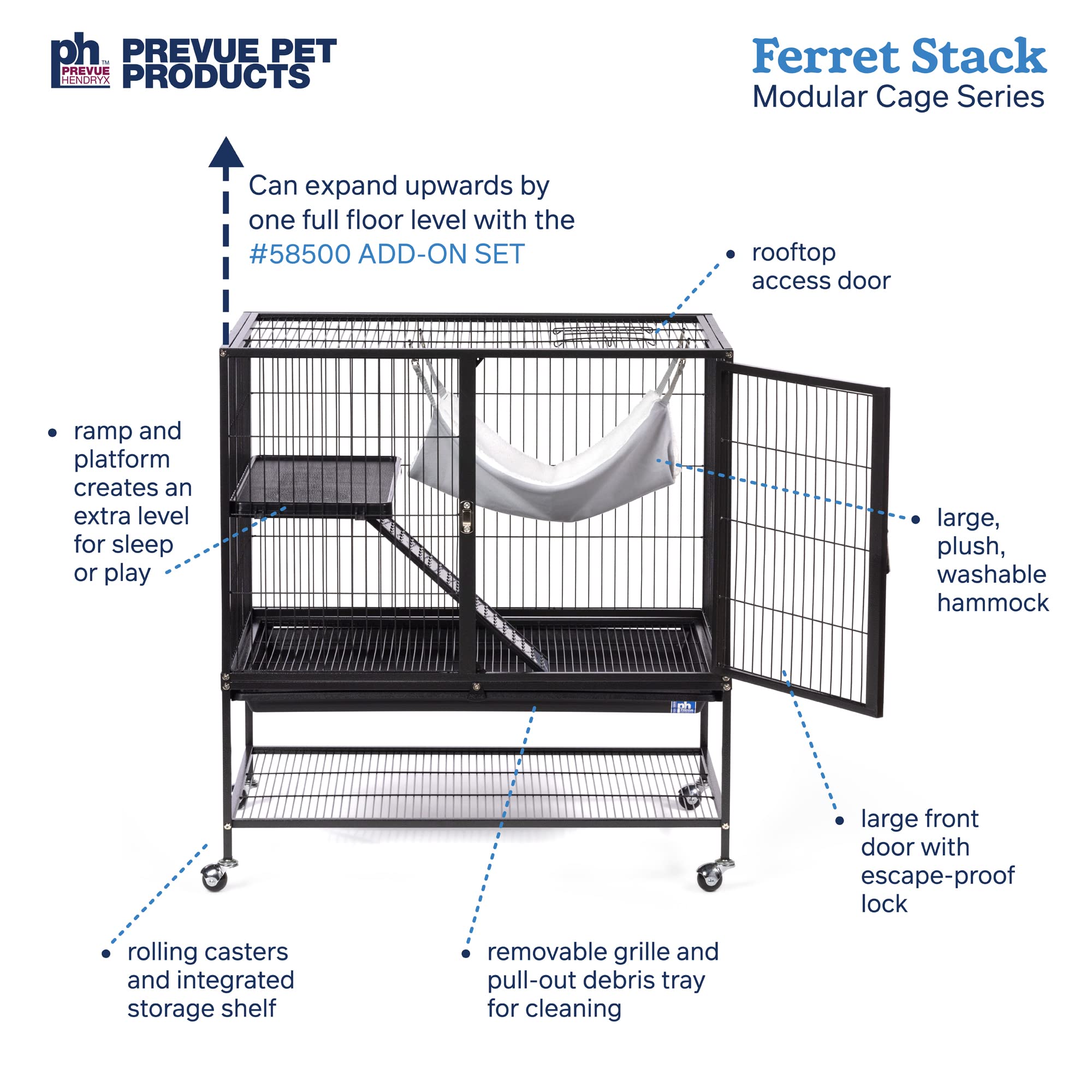 Prevue Pet Products Ferret Stack One Story Ferret Home with Portable Stand, Escape Proof Lock, Hammock, Ramps, Expandable Add-On