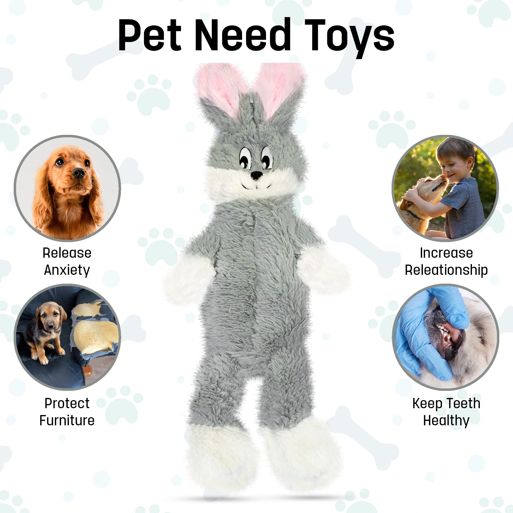 Fga Marketplace Grey Rabbit Dog Toy Flat No Stuffing No Squeak, Funny Style Will Entertain Your Dog For Hours, Recommended For Small And Medium Dog 21 Inch Long