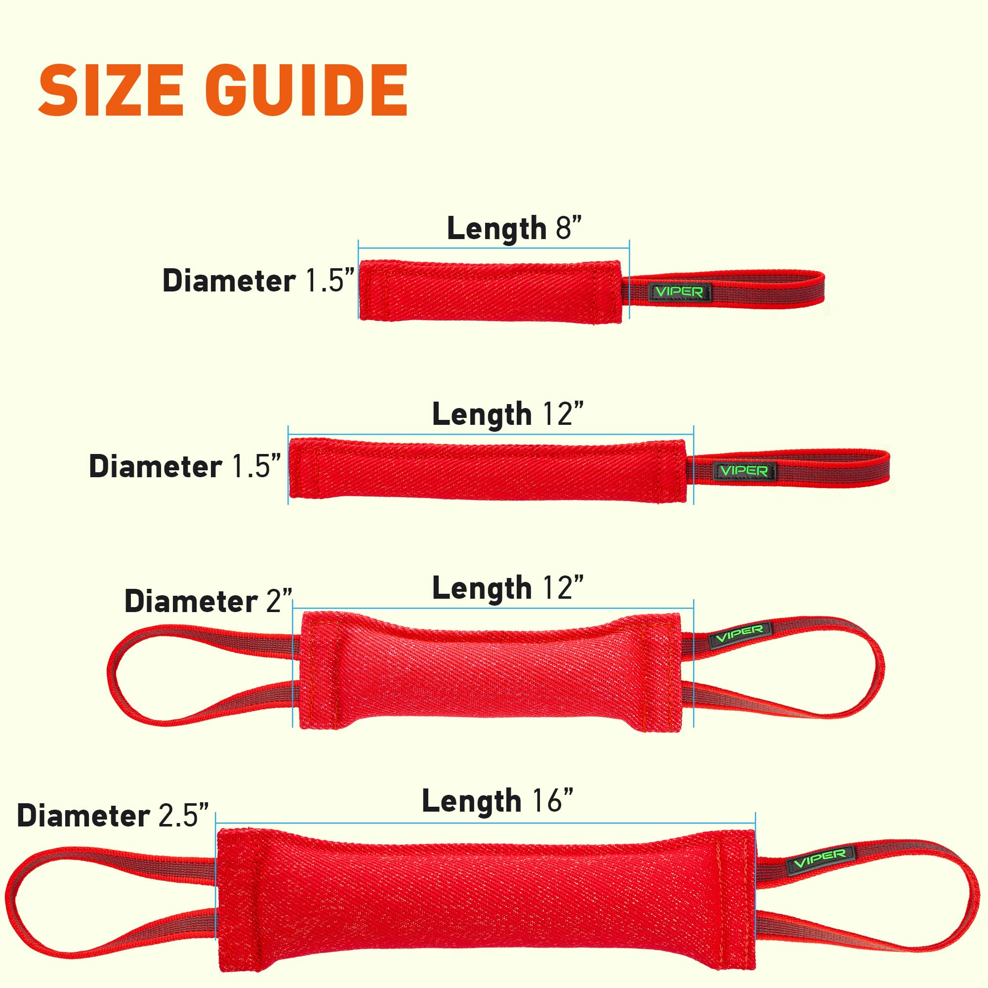Viper Heavy Duty French Linen Dog Bite Tug Toy - K9 Trainer, Tough And Durable For Dogs Shutzhund Ipo K-9 - Red - 8In L 1.5In W