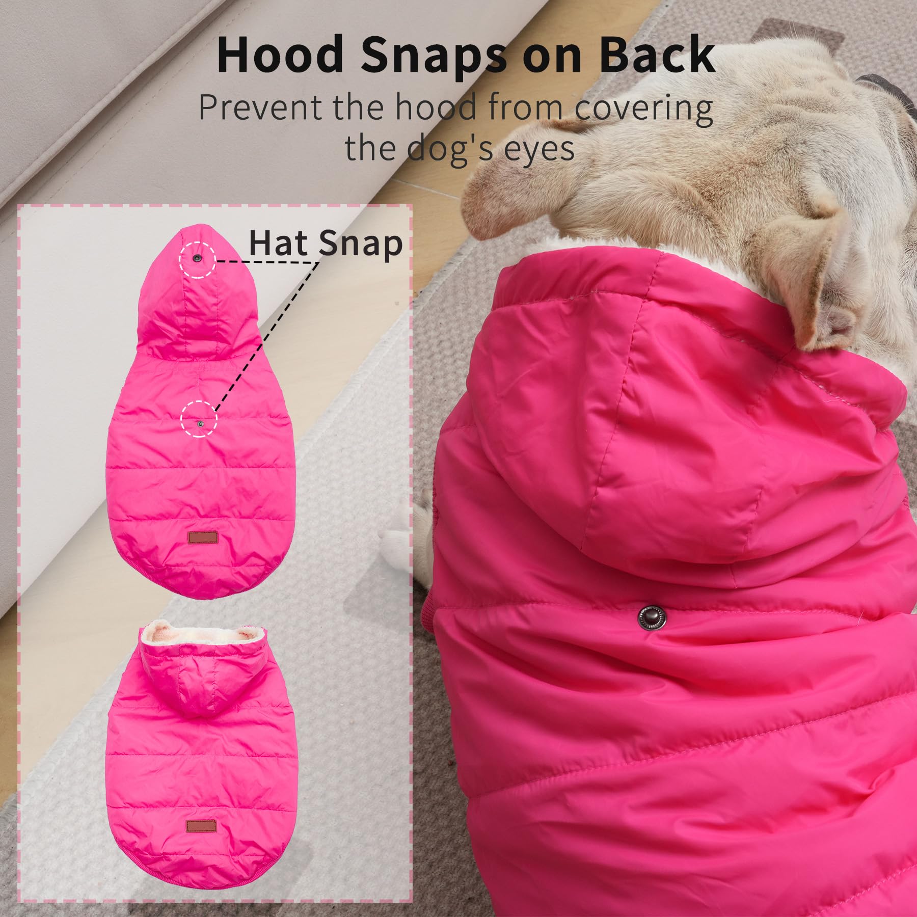 Vecomfy Fleece Lining Extra Warm Dog Hoodie In Winter,Small Dog Jacket Puppy Coats With Hooded Pink S