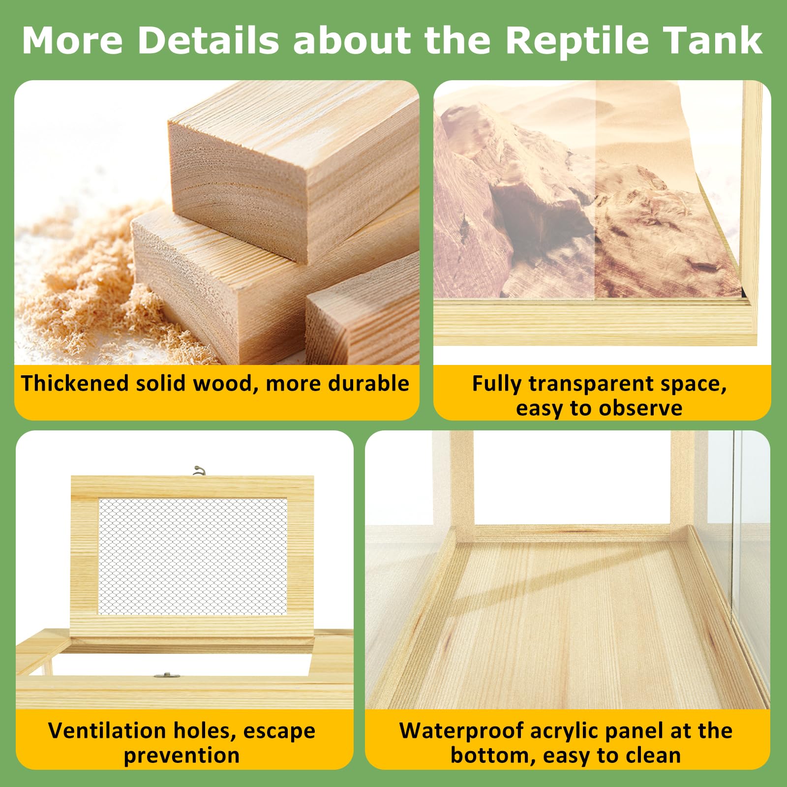 Reptile Terrarium Tank 37 Gallon, Snake Enclosure, Lizard, Leopard Gecko Tank With Openable Metal Mesh, Lockable Bearded Dragon