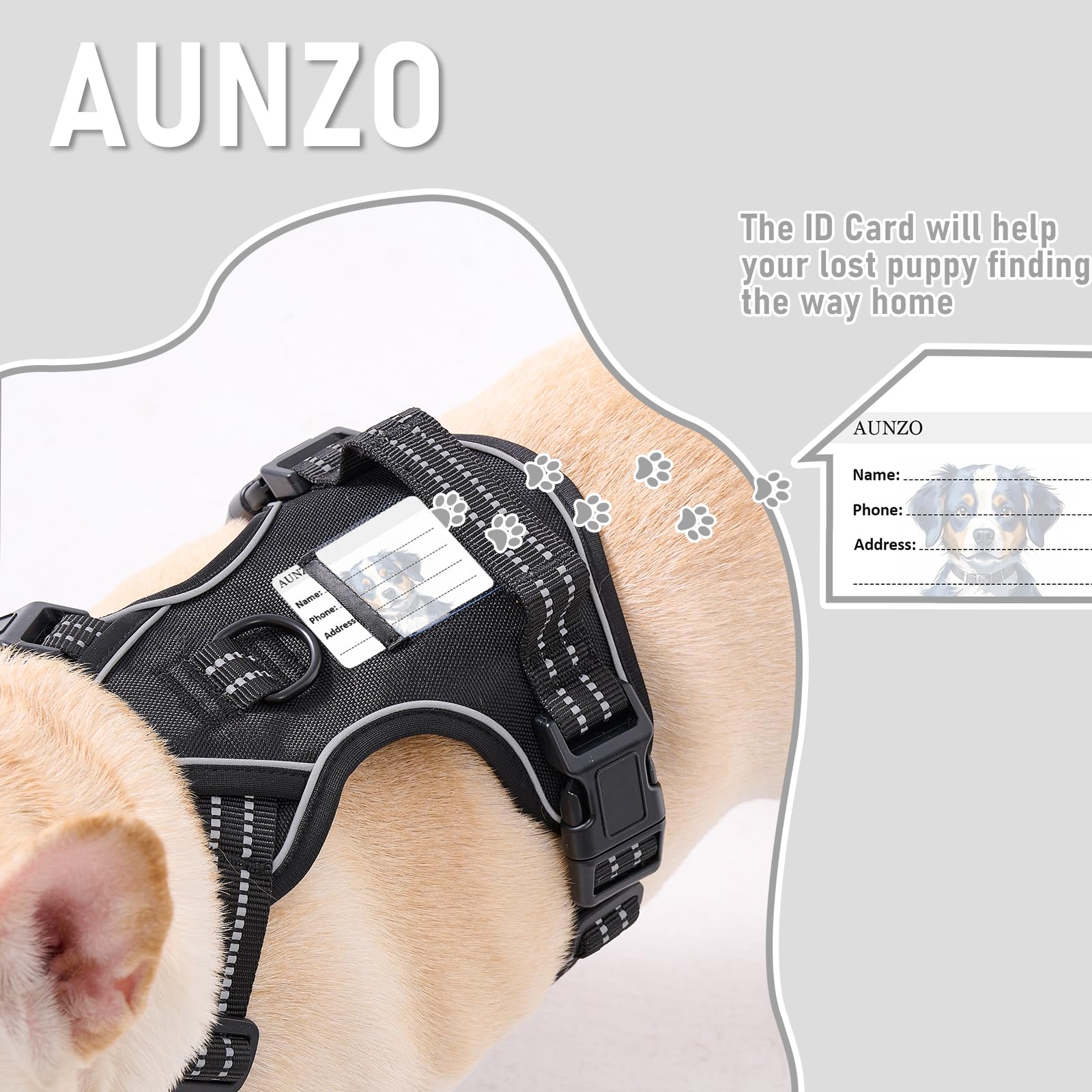 Aunzo No Pull Dog Harness For Large Dogs, Golden Retriever, Labrador, German Shepherd Etc, Easy To Put On And Take Off, Reflecti