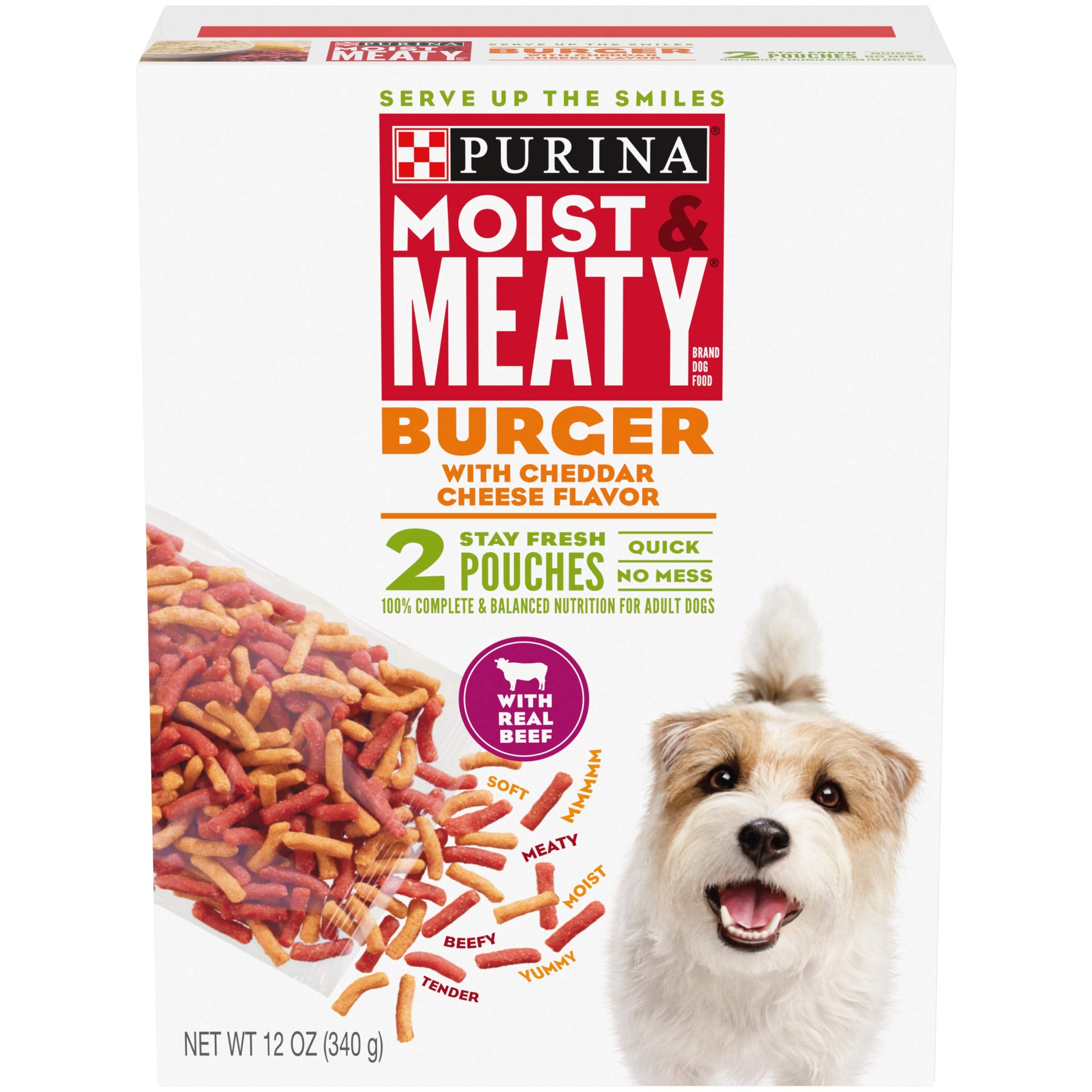 Purina Moist & Meaty Dry Dog Food, Burger with Cheddar Cheese Flavor - 2 ct. Pouch