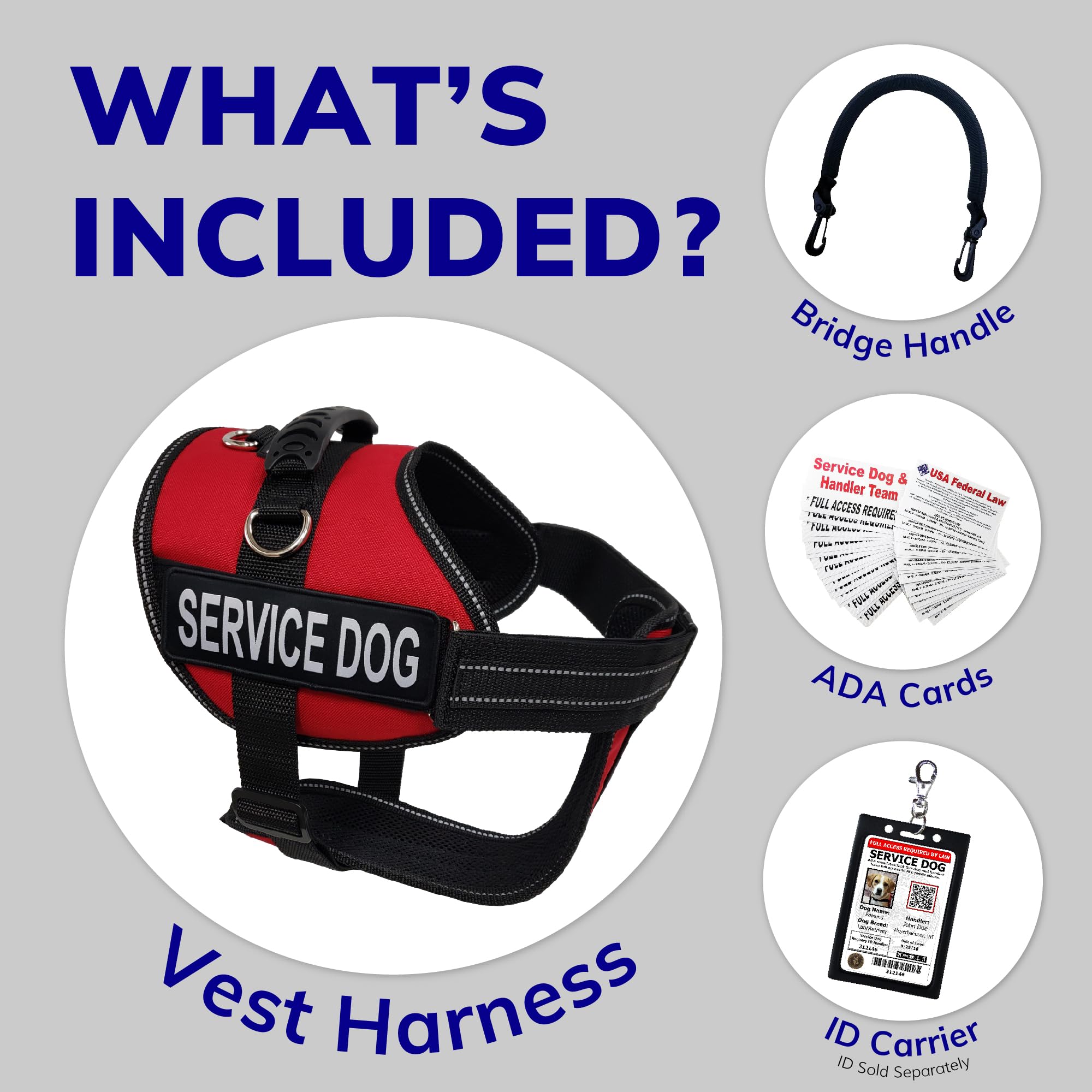 ActiveDogs Service Dog Vest Harness - XL Red, Nylon, Includes Handle & ID Card Carrier, Model 707645, Reflective Patches