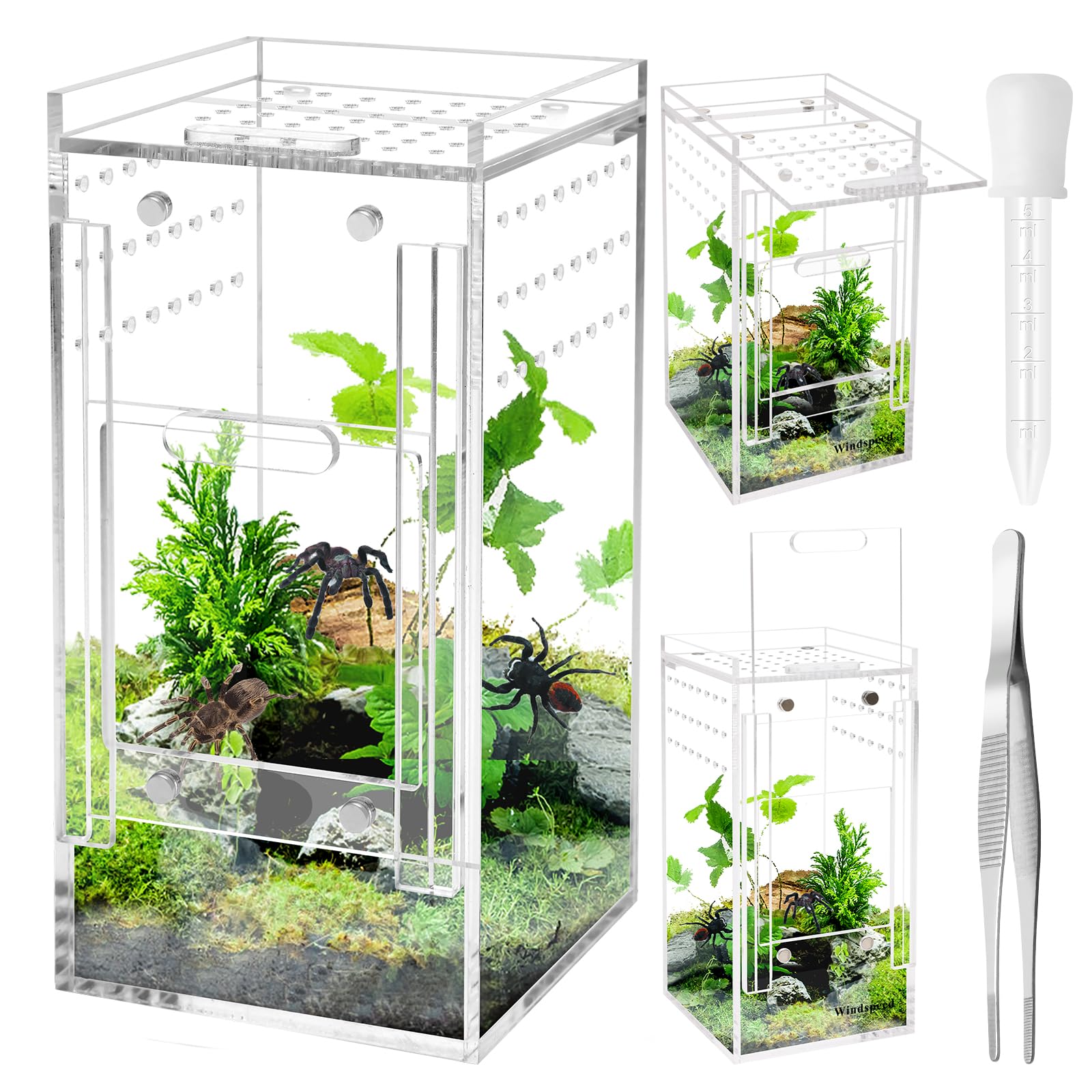 Mini Spider Enclosure, Windspeed 3X3X6 Acrylic Terrarium With Ventilation Jumping Spider Enclosure Cage Portable Micro Habitat T