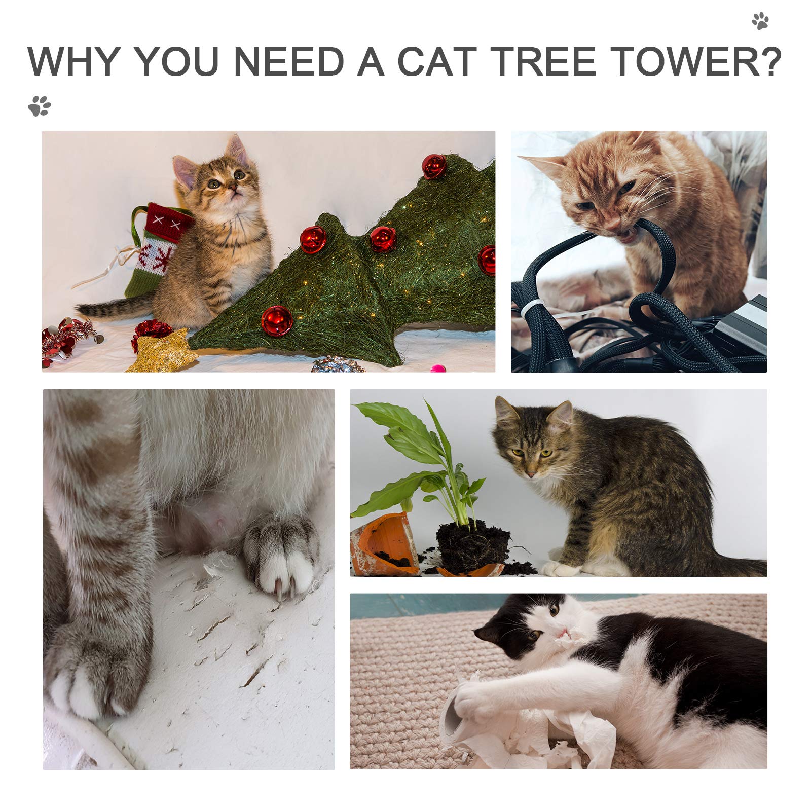 Pawhut 8.5' Adjustable Height Floor-To-Ceiling Vertical Cat Tree, Beige And White