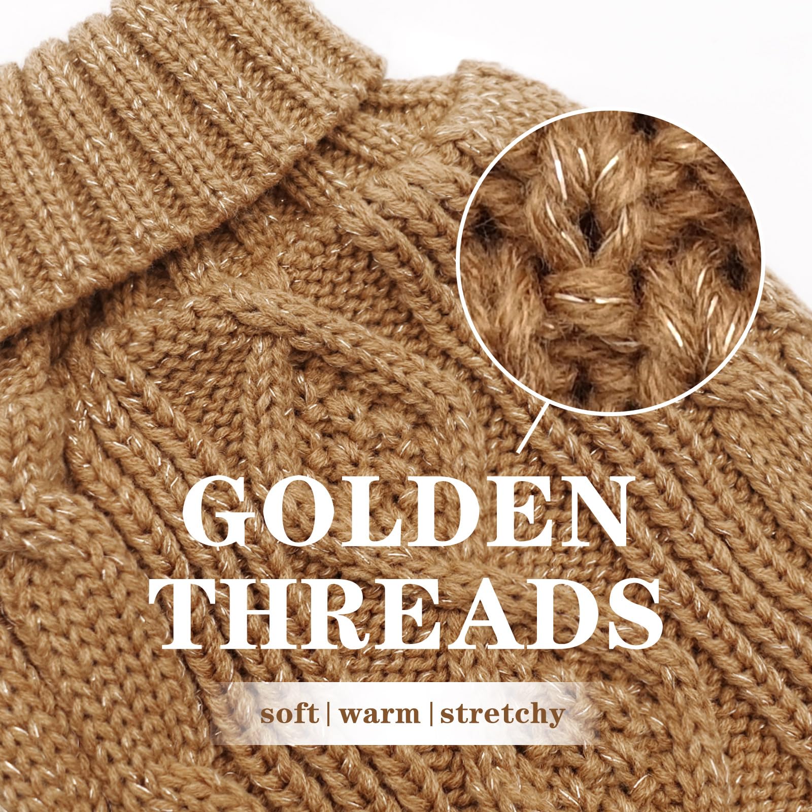 Kyeese Dog Sweaters For Medium Dogs Turtleneck Dog Cable Knit Puppy Sweater With Golden Thread For Cold Weather, Brown, Large