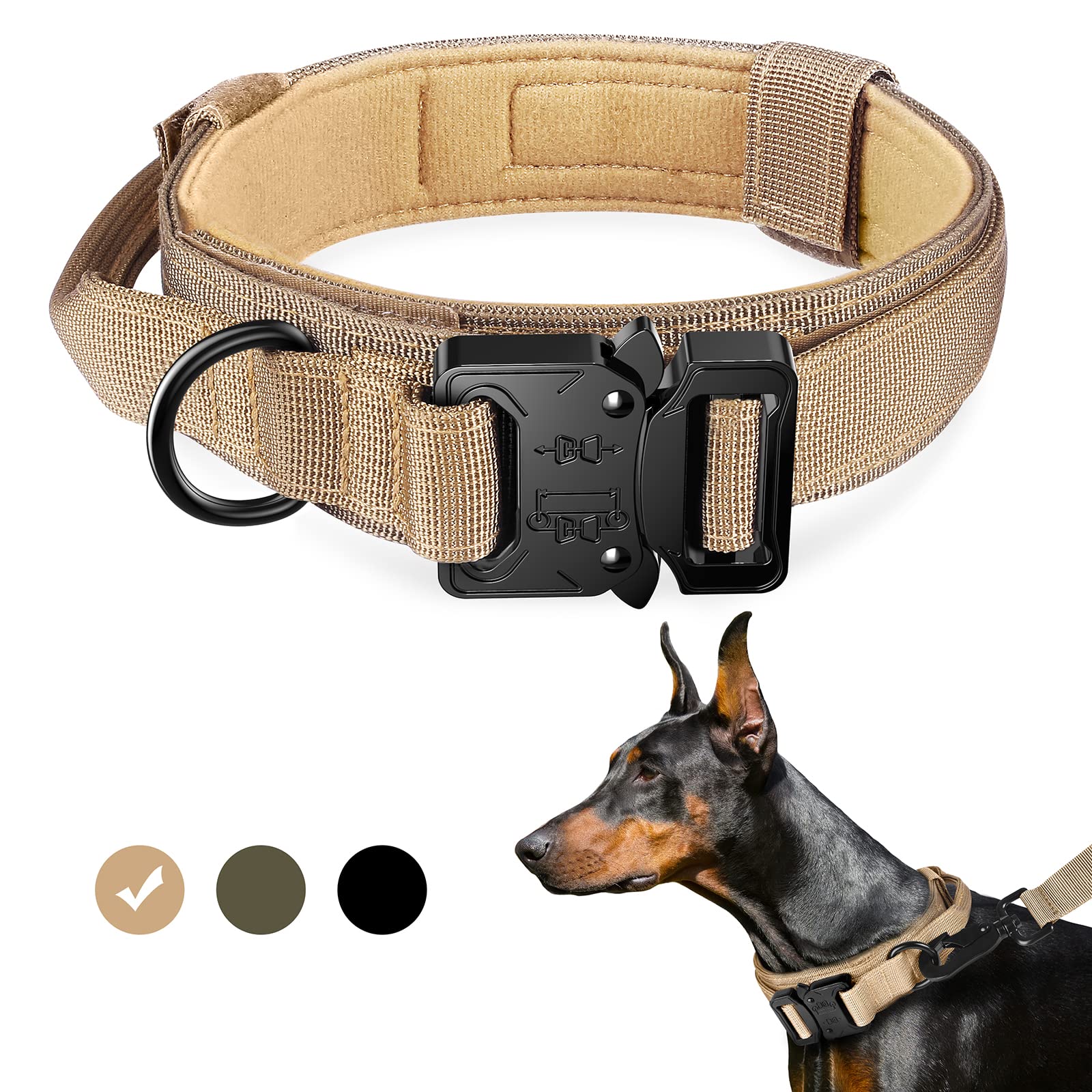 Fya Tactical Collar And Leash Set, Military,Adjustable Training Nylon Collar With Control Handle And Heavy Metal Buckle For Medi