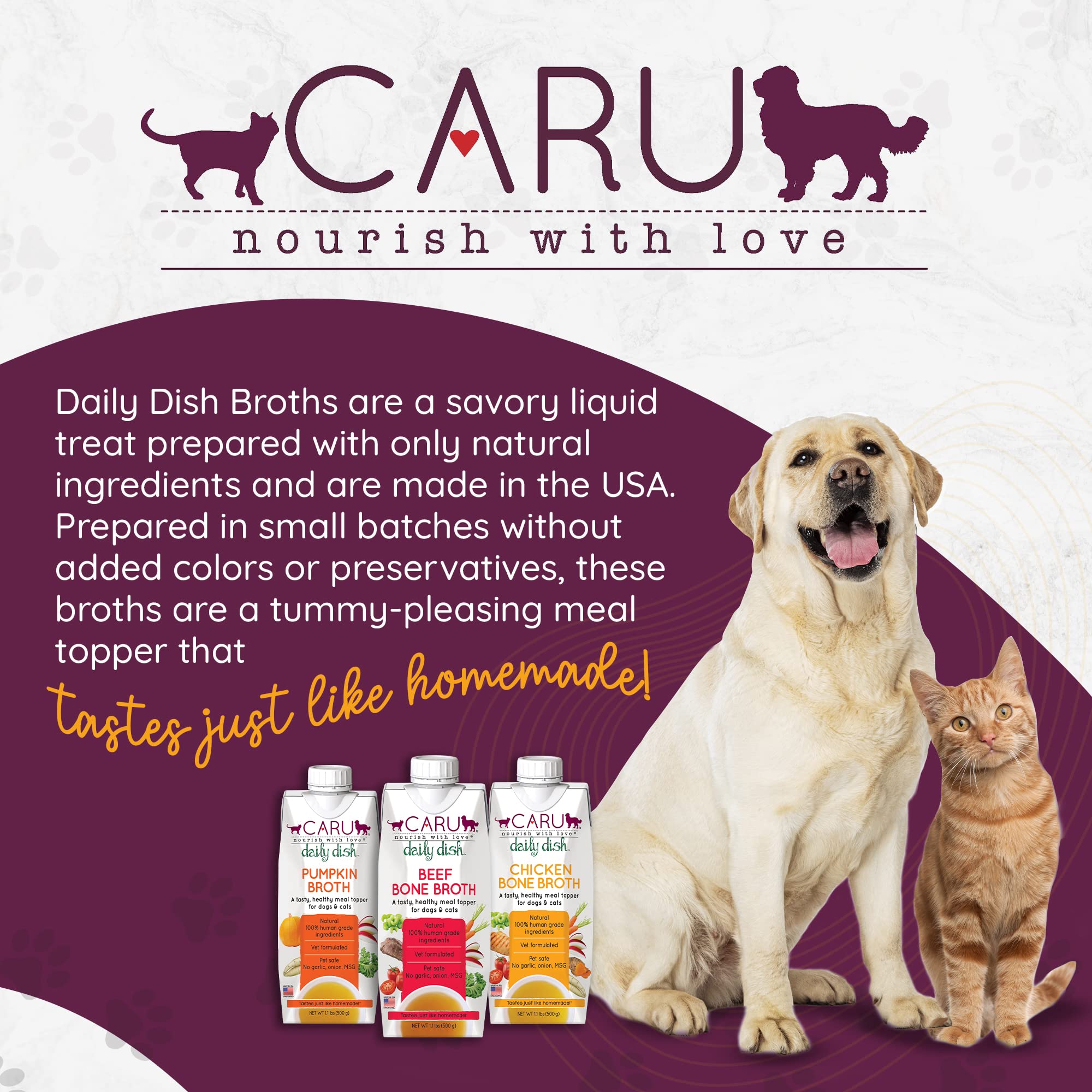 Caru - Daily Dish Chicken Bone Broth Meal Topper for Dogs & Cats - Savory Pour-Over Broth - 1.1 lbs Each - 12 Pack