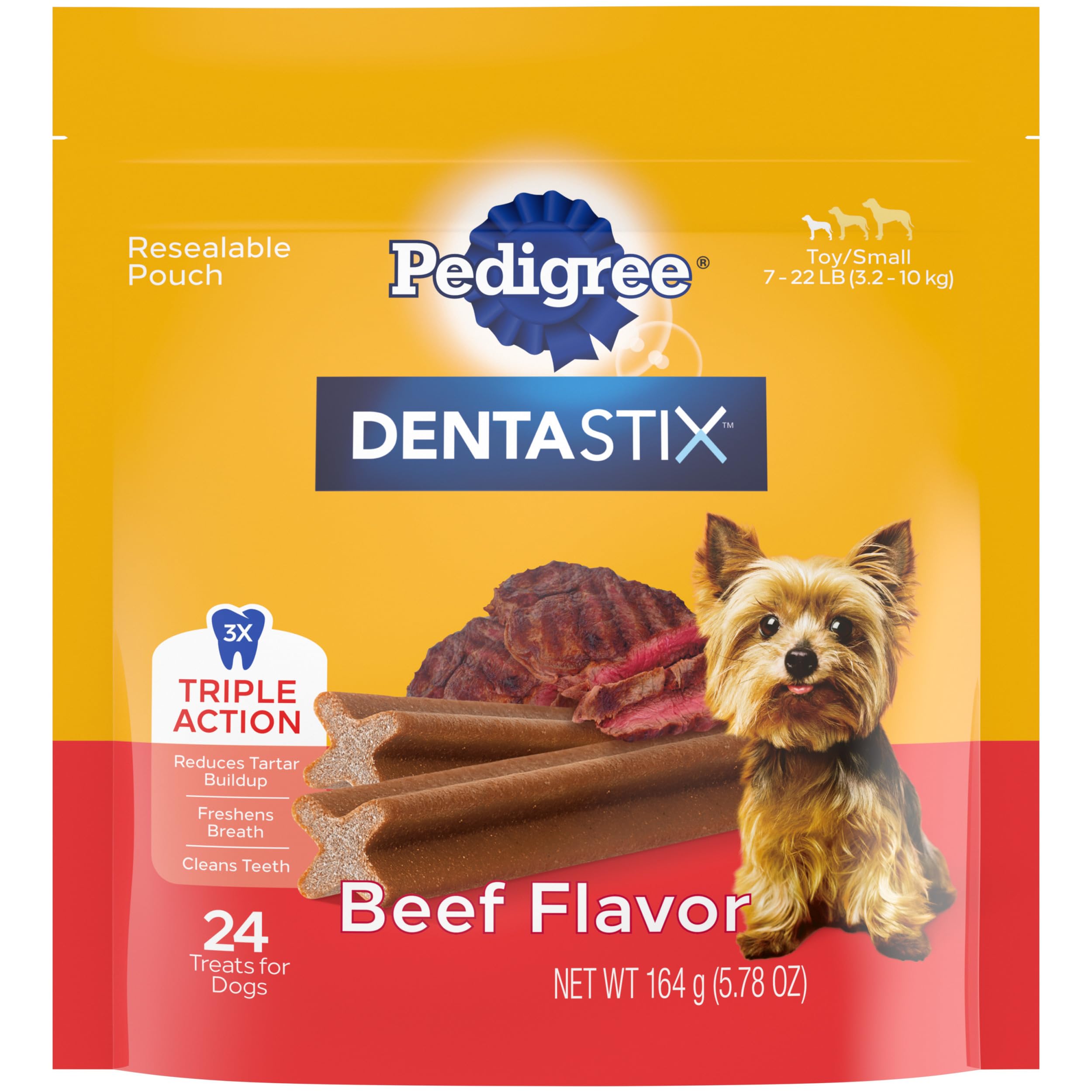 Pedigree Dentastix Toy & Small Breed Dog Treats, Beef Flavor, 24 Treats (Pack of 7)