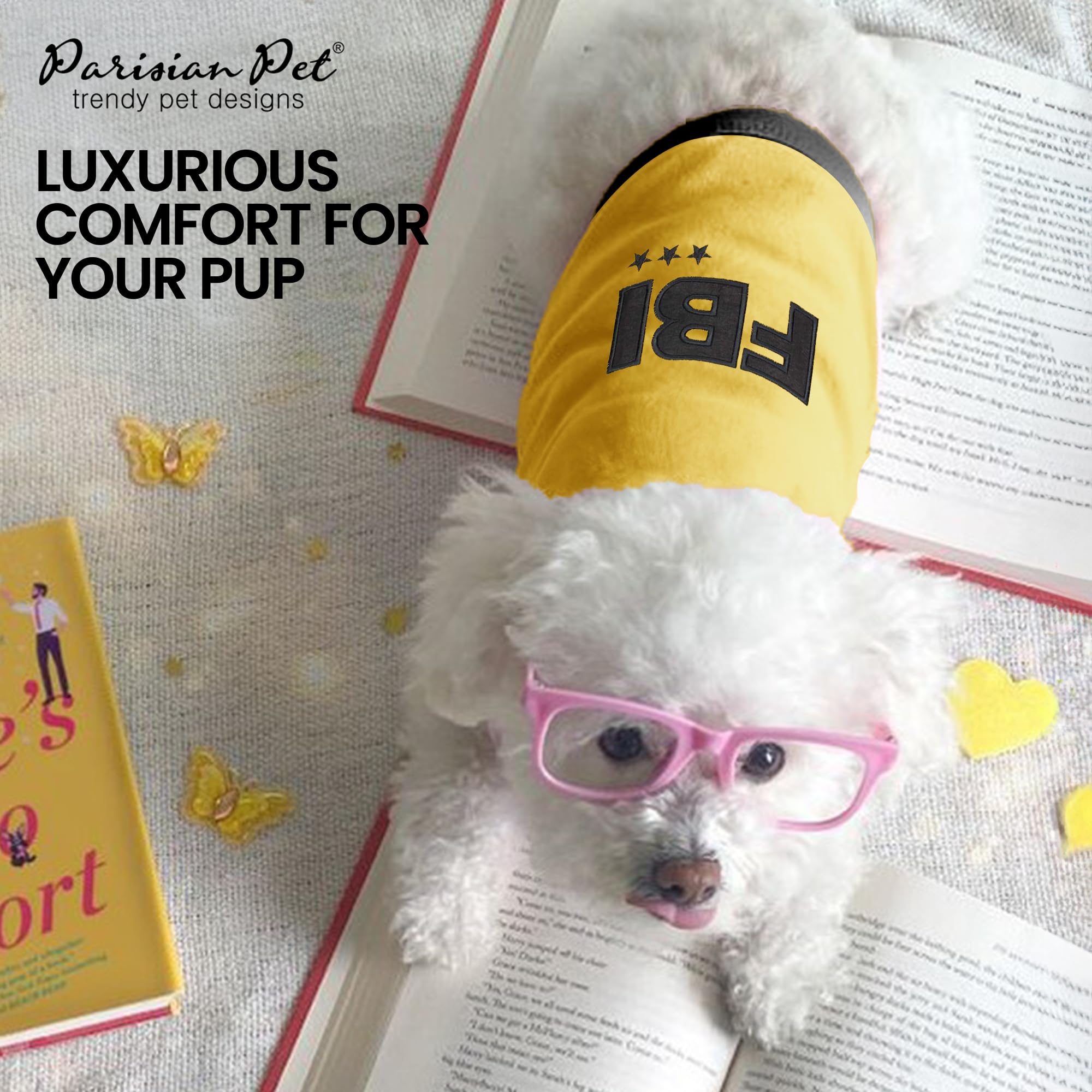Parisian Pet Dog T-Shirt - Embroidered Fbi Shirt - 100% Cotton, Breathable Dog Clothes - Sleeveless Pet Vest - Machine Washable Yellow Dog Shirts For Large Dogs - 3Xl