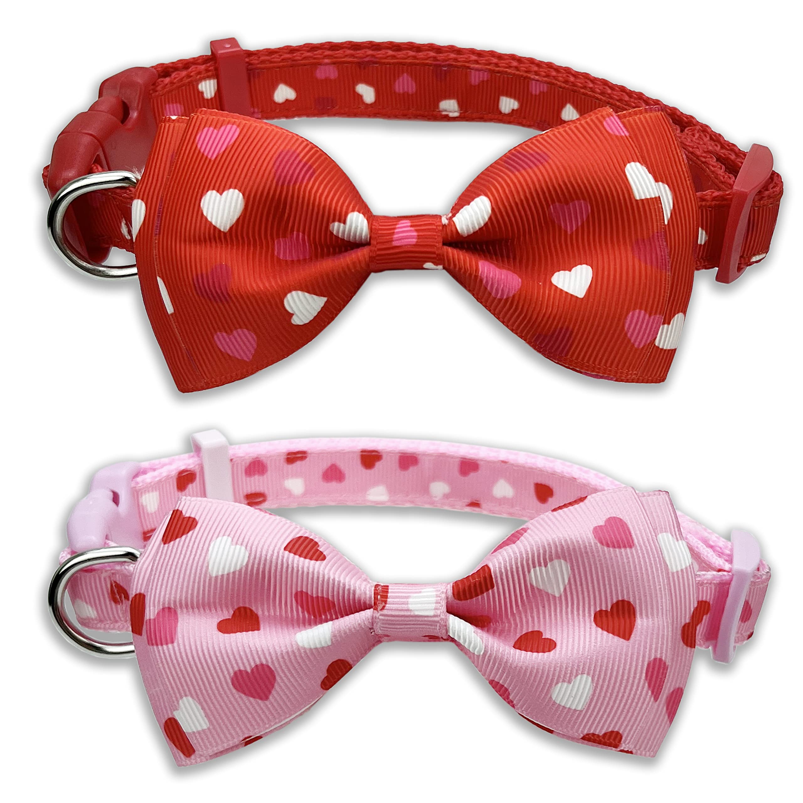 Valentine'S Dog Collar With Bow Tie, Holiday Cute 2 Pack Collar For Medium Large Dogs (Love Song, Large-(16-27') Neck * 1' Wide)