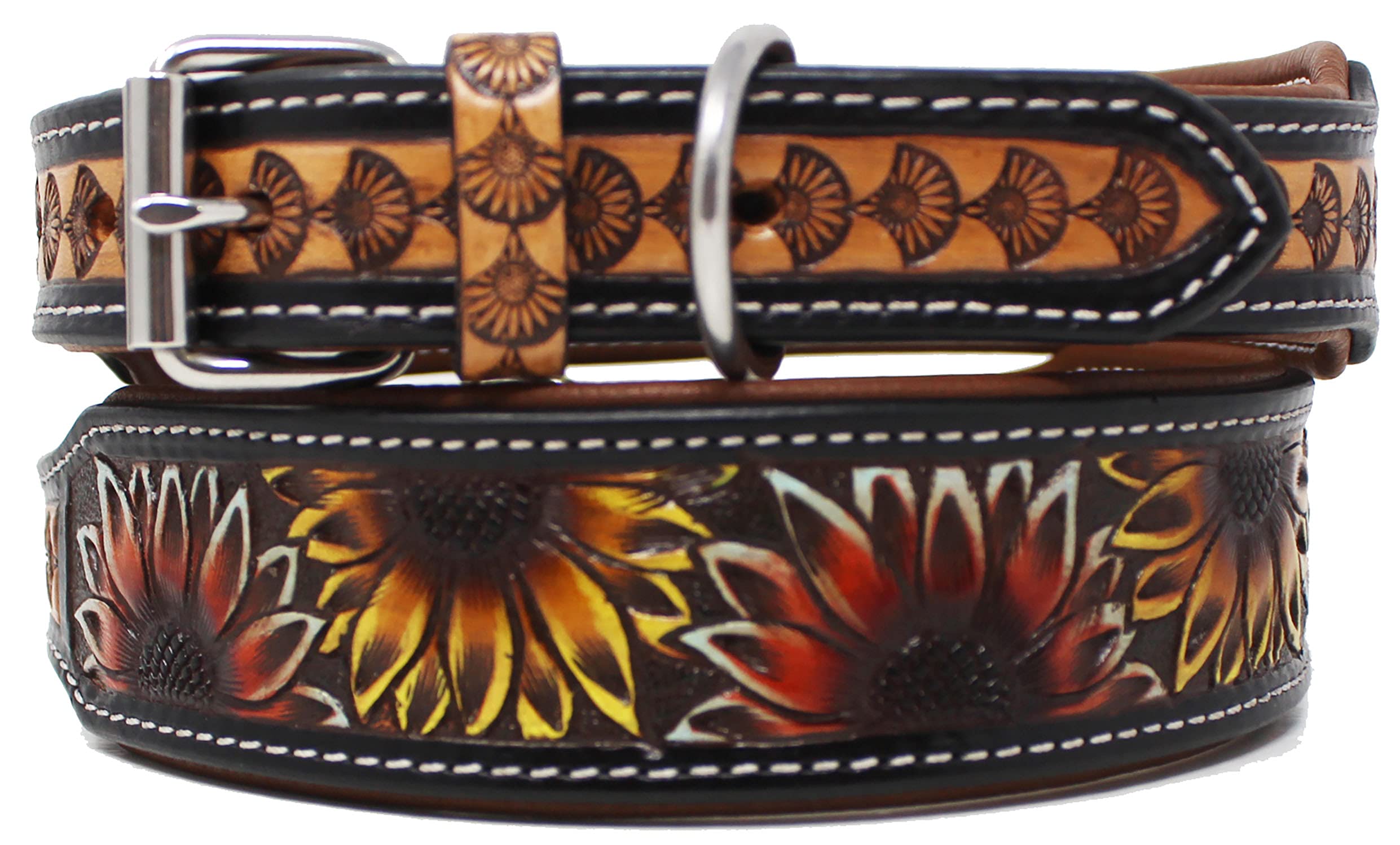 Challenger Medium 17''- 21'' Padded Leather Hand Crafted Tooled Dog Collar 60Fk45