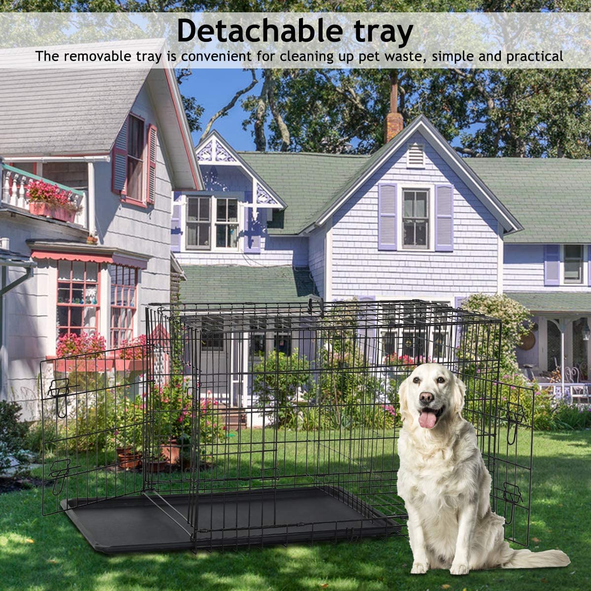 42 inch Dog Crates for Large Dogs XL Dog Cage Folding Dog Kennels and Metal Wire Crates Pet Animal Segregation Cage Crate with D