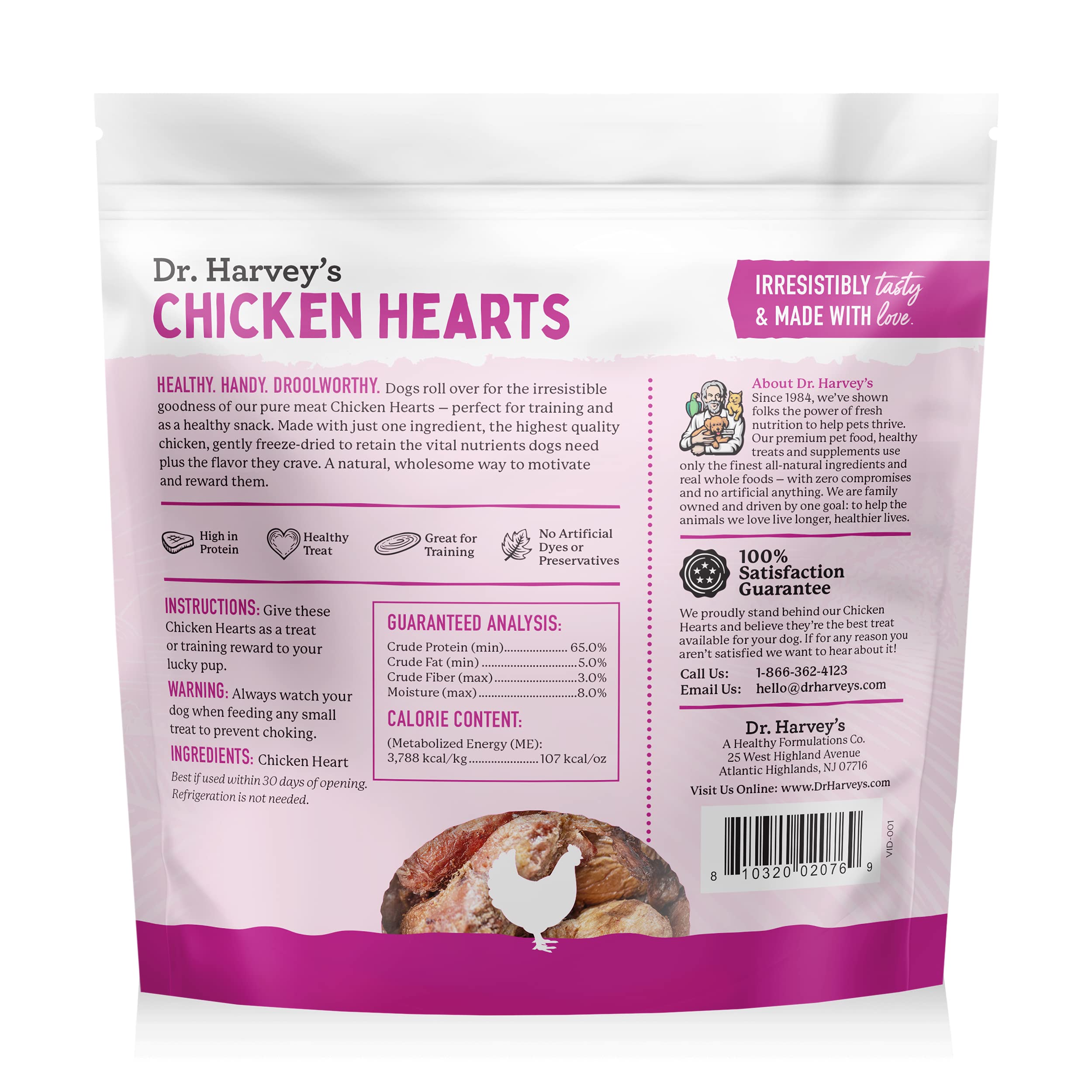 Dr. Harvey s Freeze-Dried Chicken Hearts - Training Dog Treats, Single Ingredient, All-Natural USA Sourced Protein, Allergen-Fr