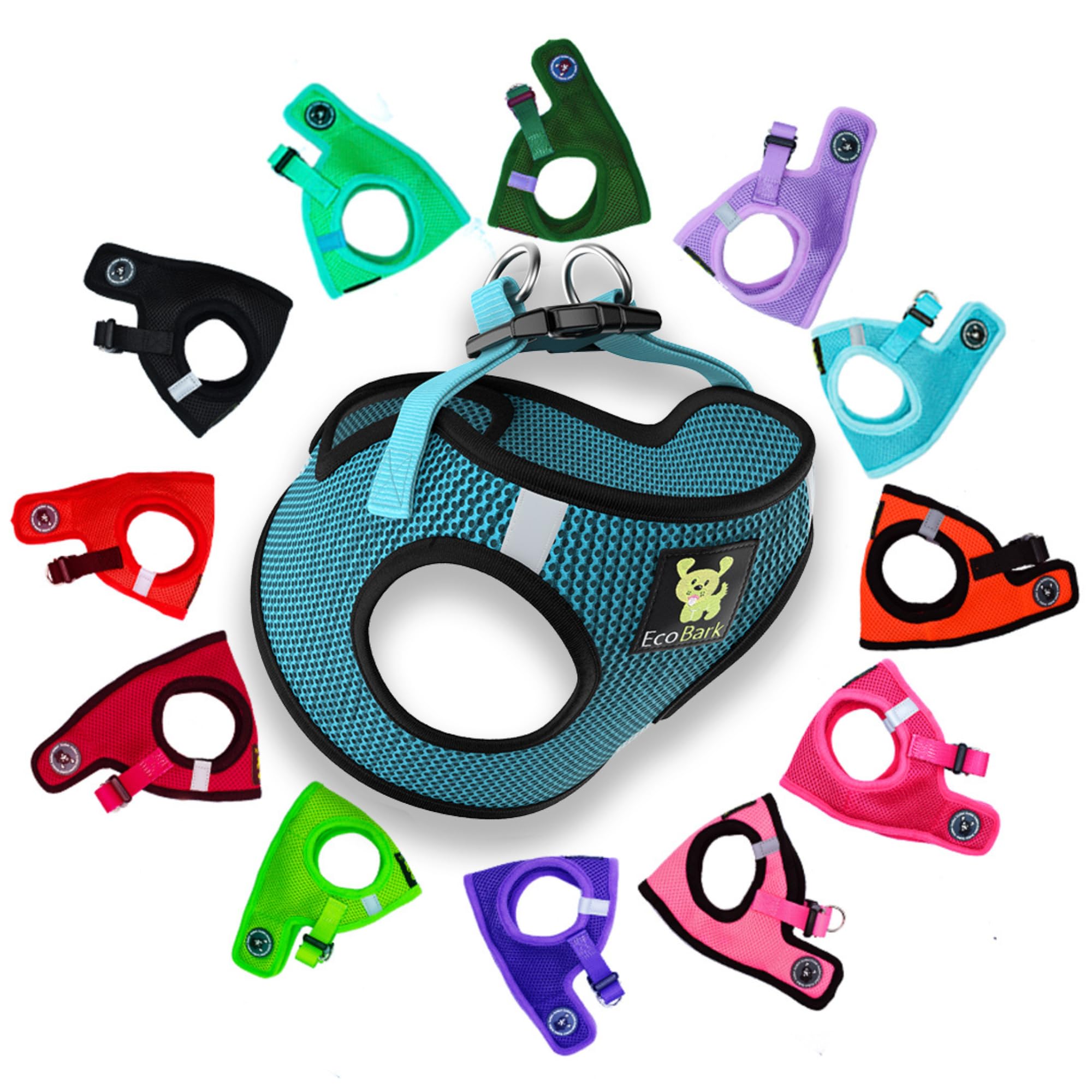 Ecobark Step In Dog Harness - Eco-Friendly Small Breed Dog Harnesses For Small And Medium Breed Dogs - Reflective And Adjustable Body Halter Vest - Soft Mesh Toy Breed Harness (Aqua Sport, Large)