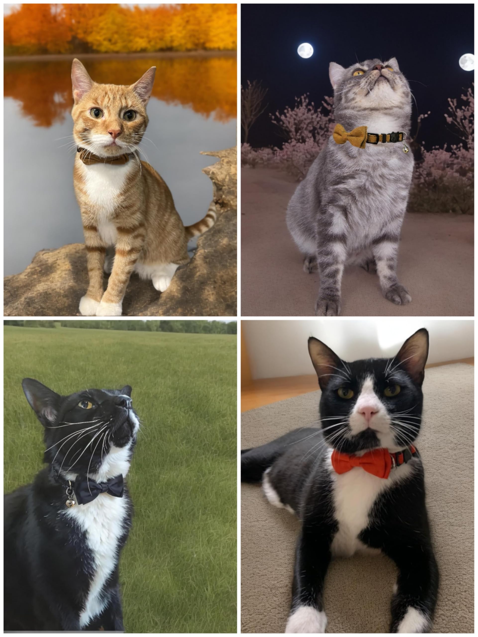 Pack Of 2 Bow Tie Cat Collar Breakaway With Bell Safety, Removable Bowtie, Adjustable Kitten Collars For Girl Boy Kitty Small Pe