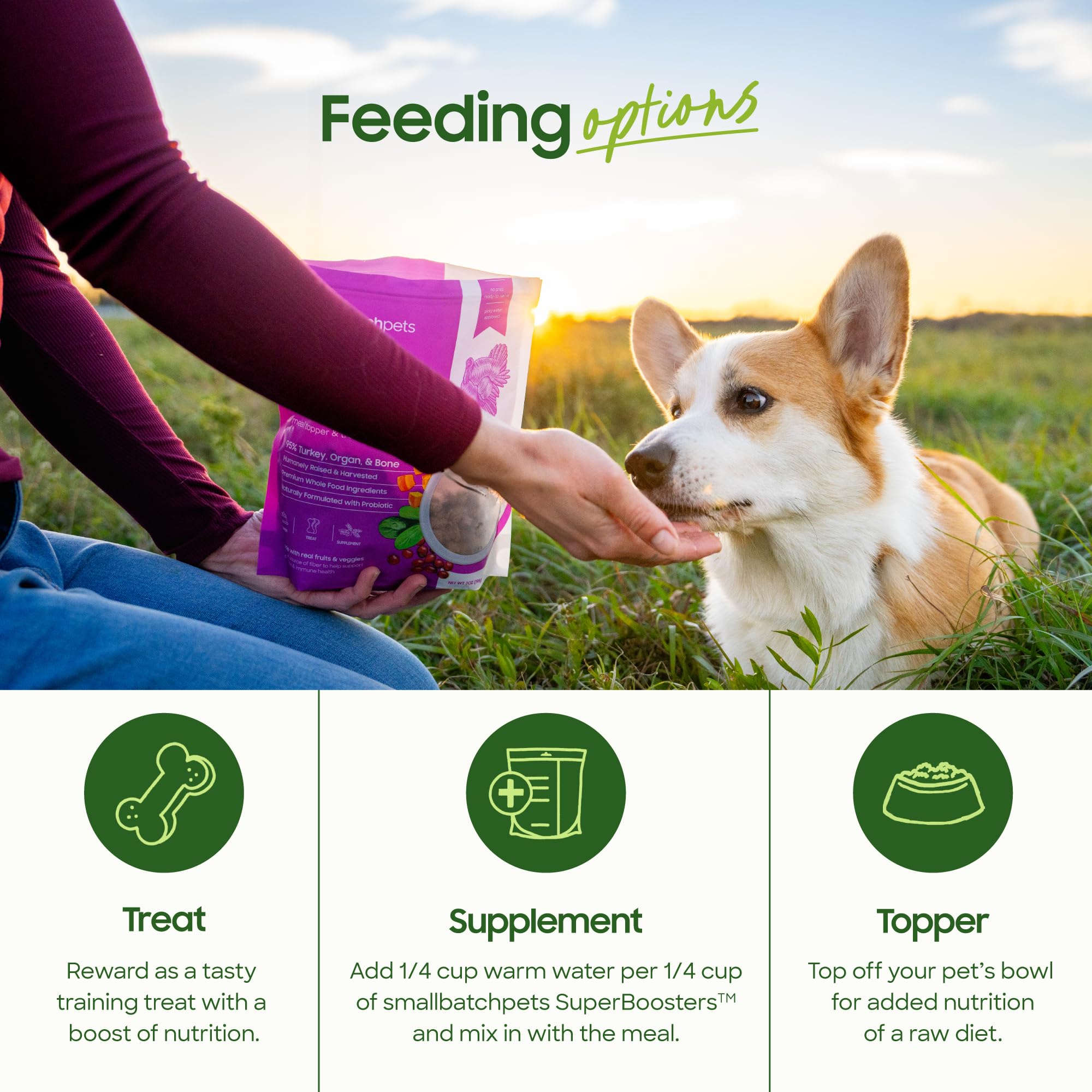 smallbatch Pets Freeze-Dried Super Booster Turkey Bites for Dogs & Cats, 7 oz, Made in The USA, Organic Produce, Humanely Source