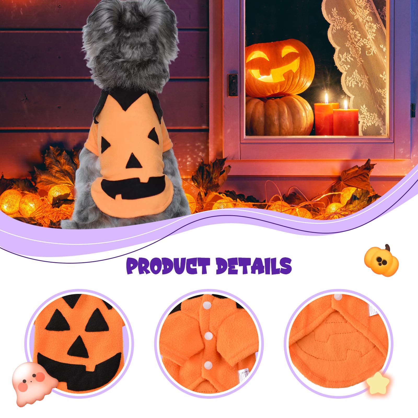 Vavious Black Pumpkin Face Spooky Halloween Dog Sweater Fleece Warmth Winter Coat Orange X-Small
