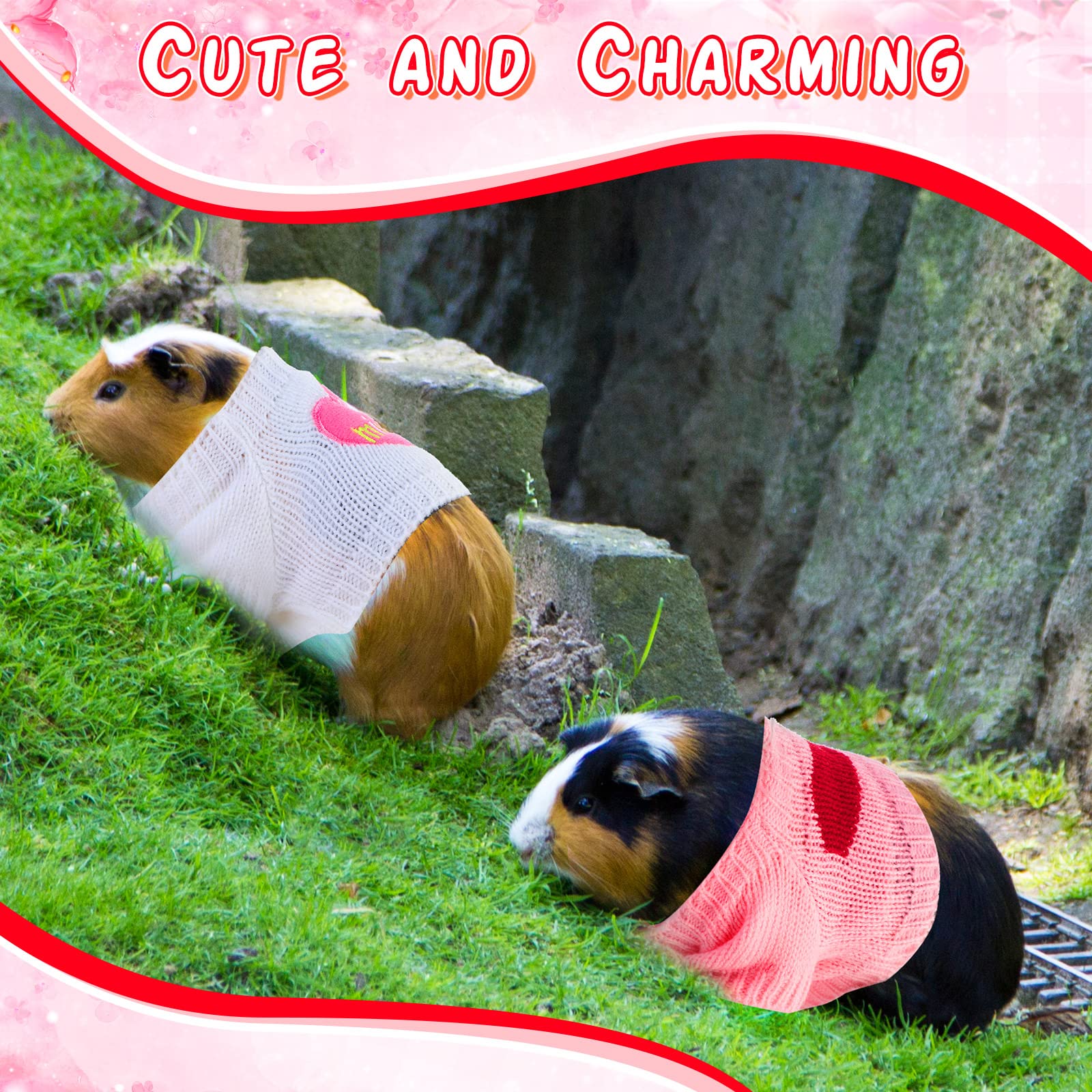 4 Pcs Ferret Clothes Hamster Sweater Guinea Pig Clothes Bunny Costume Knitted Sweatshirt for Warm Winter Valentine Christmas Ves