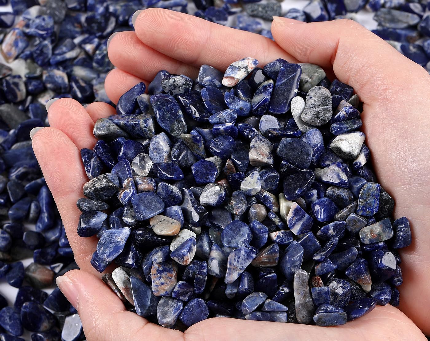 QINJIEJIE Blue Sodalite Crystals Chips Natural Stone Gravel Bulk Crushed Rocks Pieces Polished Quartz Stone 0.55Lbs Decorative F