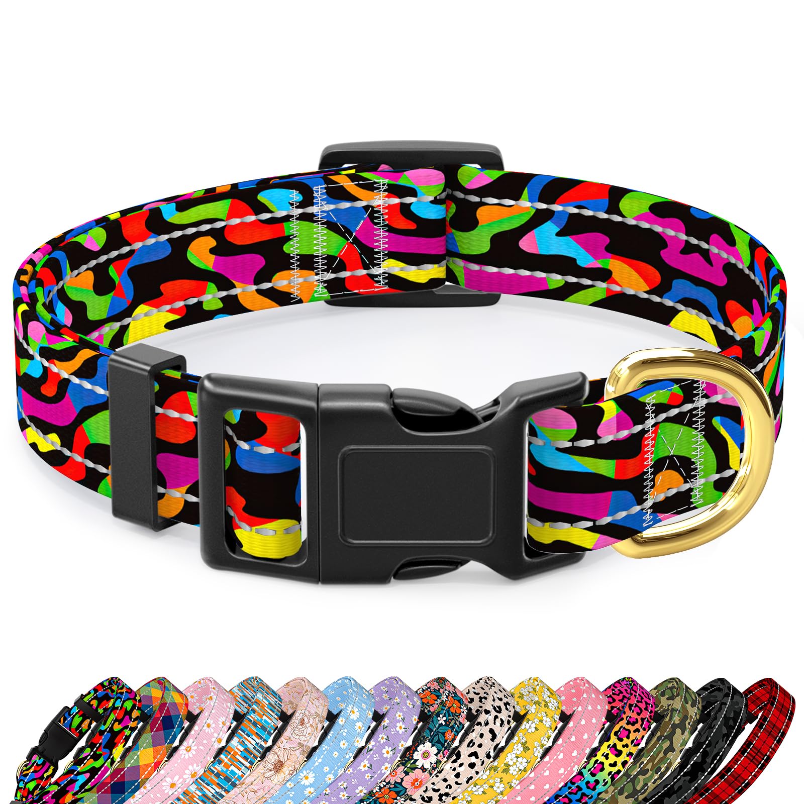 Tmoodel Reflective Dog Collar For Medium Dogs, Cute Boho Adjustable Heavy-Duty Nylon Puppy Collar For Boy And Girl Female, Soft 