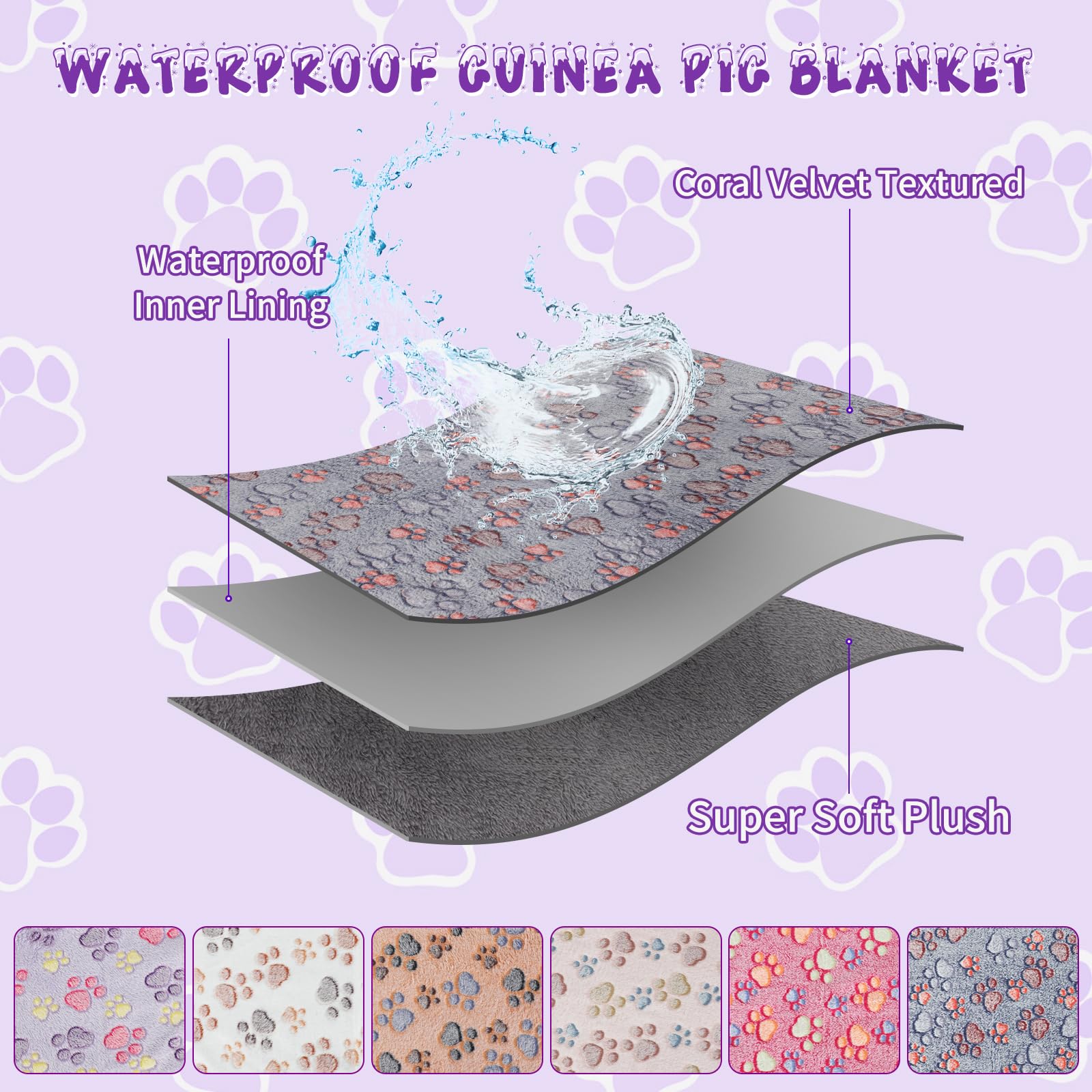 YUEPET Waterproof Guinea Pig Blankets Washable 6 Pack Small Animal Fleece Cage Liners Pet Soft Sleep Mat Pad Cover Warm Flannel