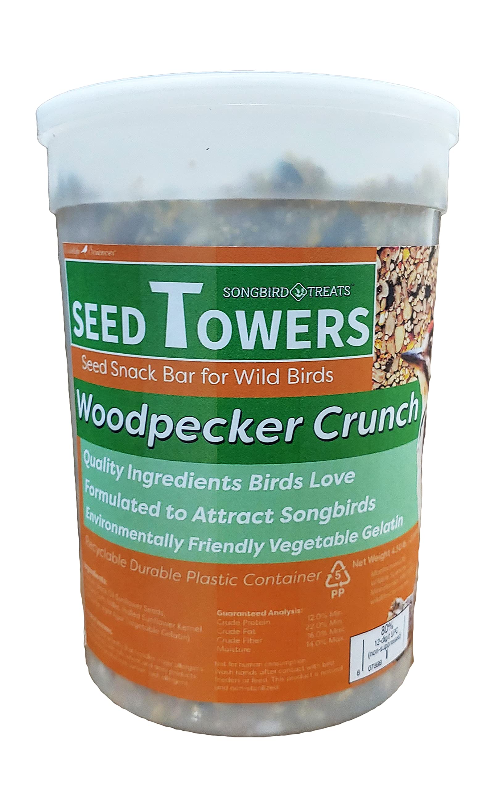 Wildlife Sciences Songbird Treats Seed Towers| 4-5 lb Large Seed Log Towers for Wild Birds (Woodpecker Crunch)