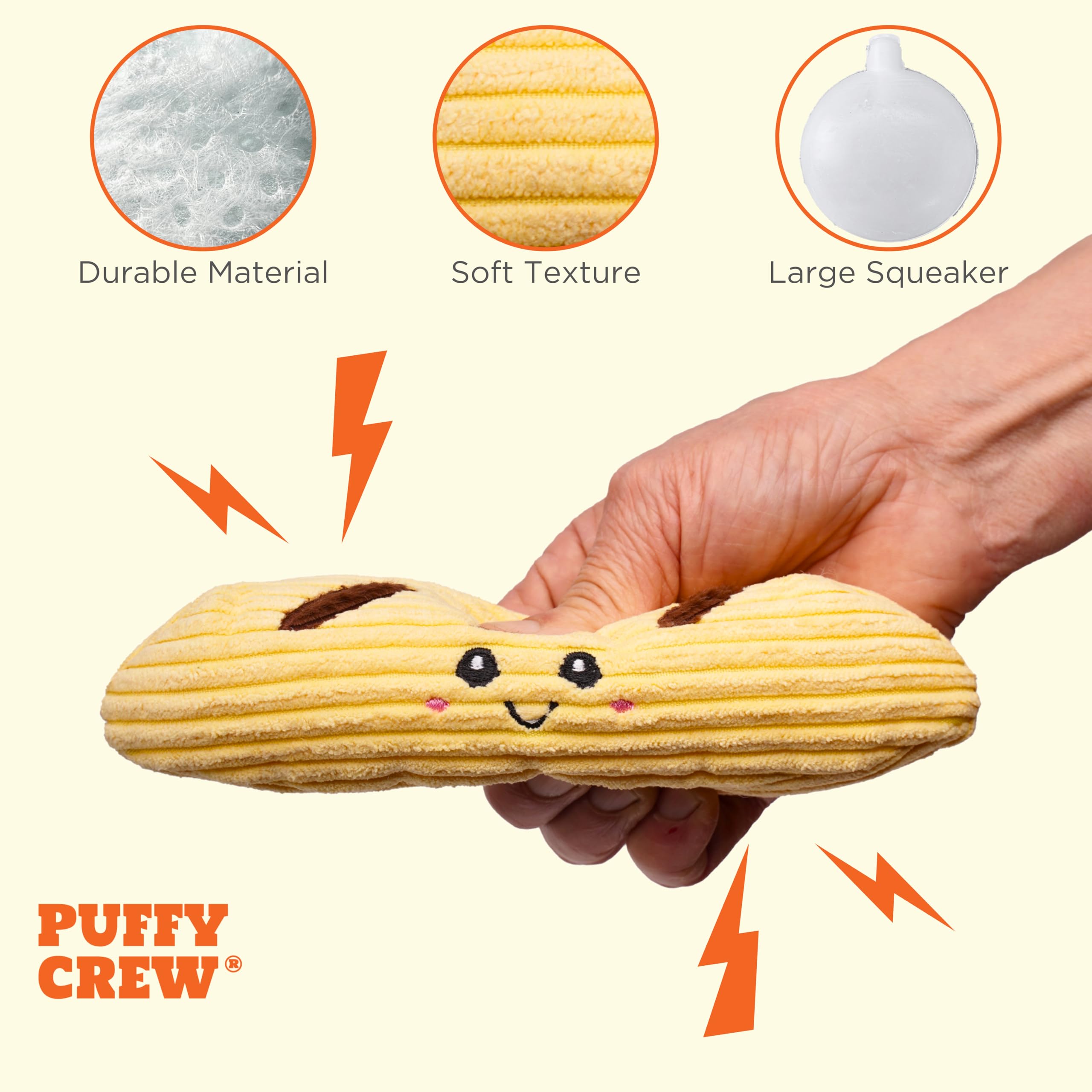 Puffy Crew Squeaky Dog Plush Toy, Bakery Bite_Stick Collection, 8'', For Small And Medium Dogs (Baguette, Small)
