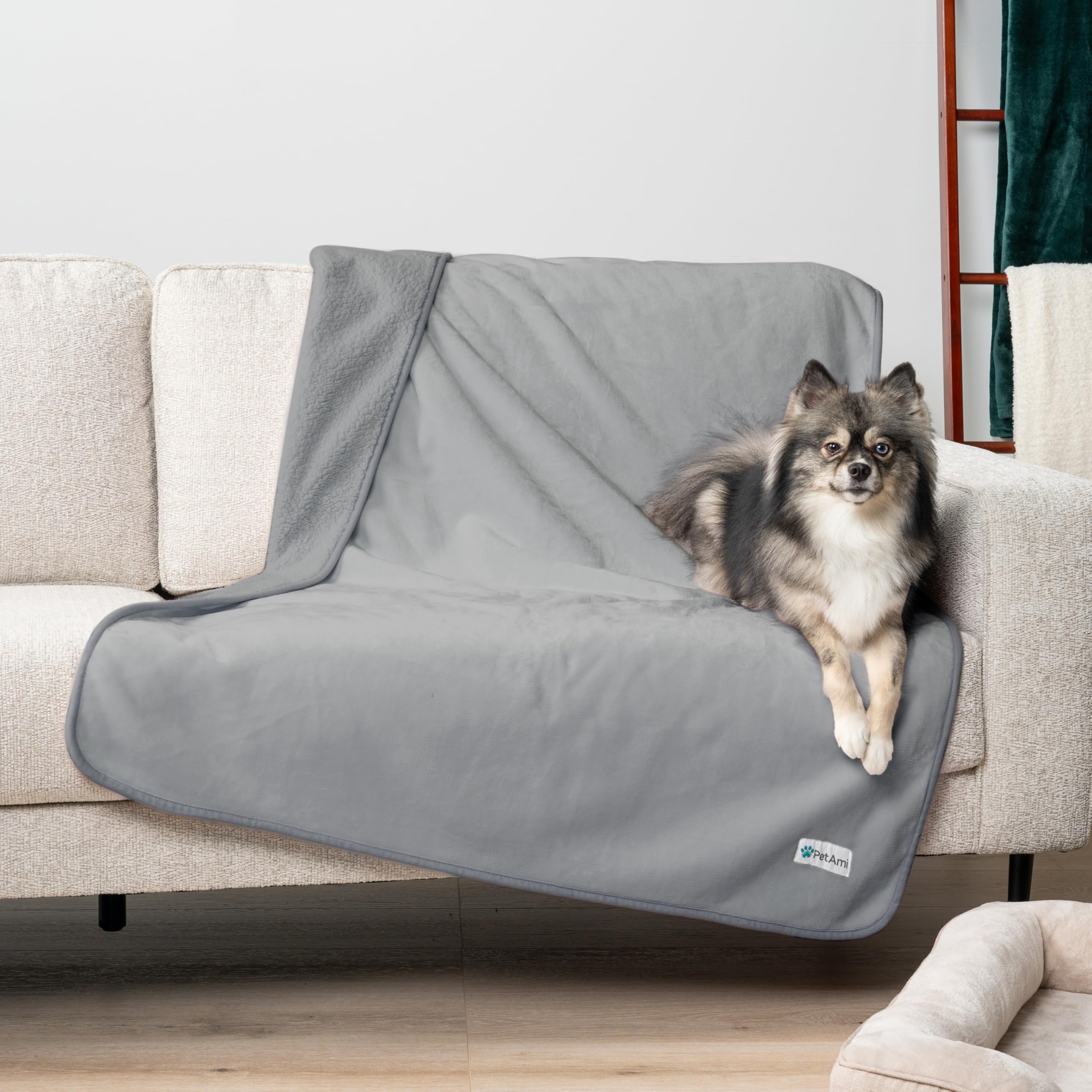 Petami Waterproof Dog Blanket For Extra Large Dogs, Pee Proof Pet Blanket For Bed Couch, Reversible Water Proof Blanket For Puppy Indoor Cat, Soft Dog Crate Cover Washable, Queen 90X90 Light Gray