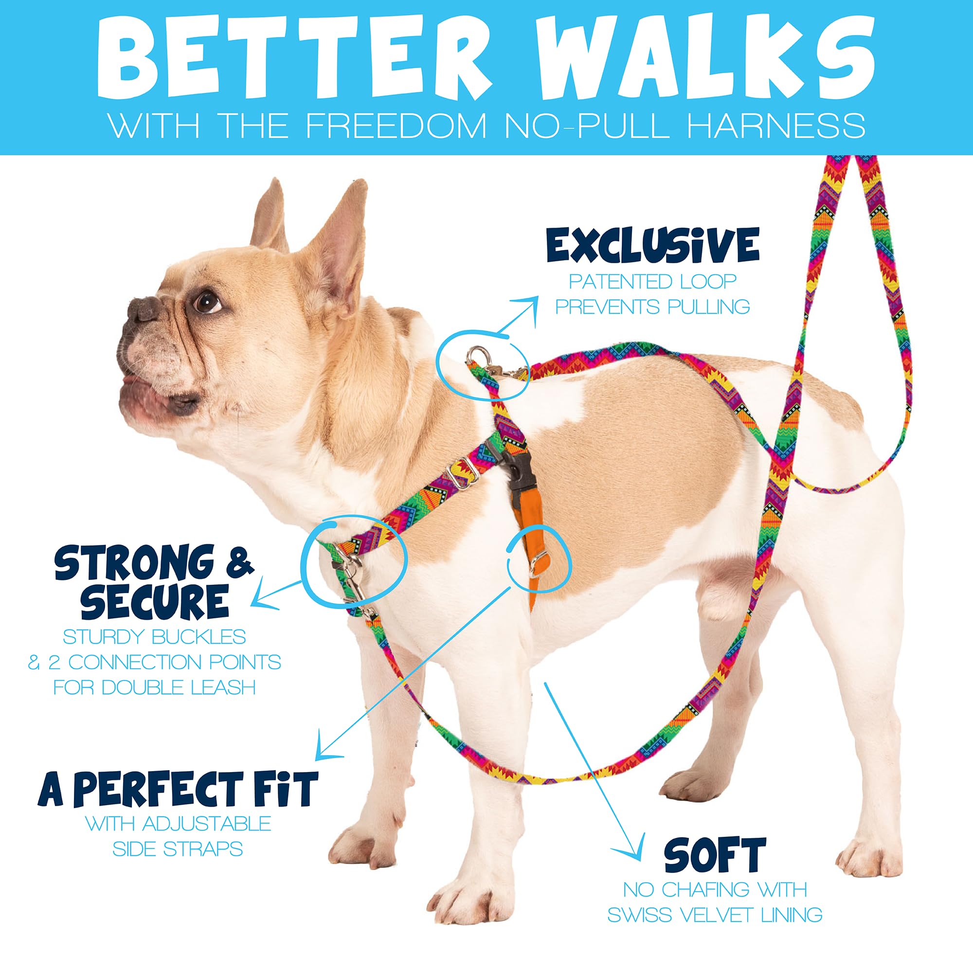 2 Hounds Design - Freedom No-Pull Harness & Training Leash In Multi-Color | Dual Leash Loops, No Pulling On Walks | Lined To Pre