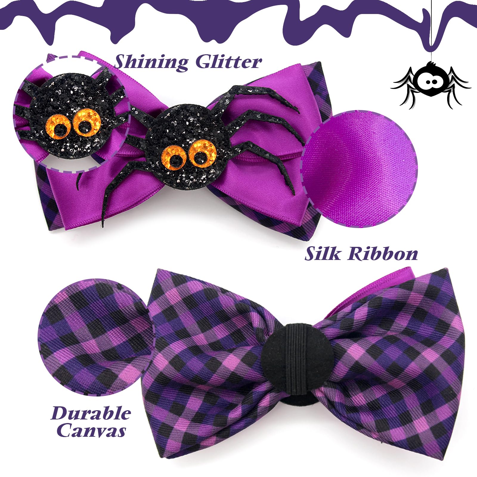 Azuza Halloween Cat Collar Breakaway With Bell 2 Pack Bow Tie Cat Collar With Cute Sequined Pumpkin & Spider Cat Collar For Halloween Party Adjustable From 8' - 12'