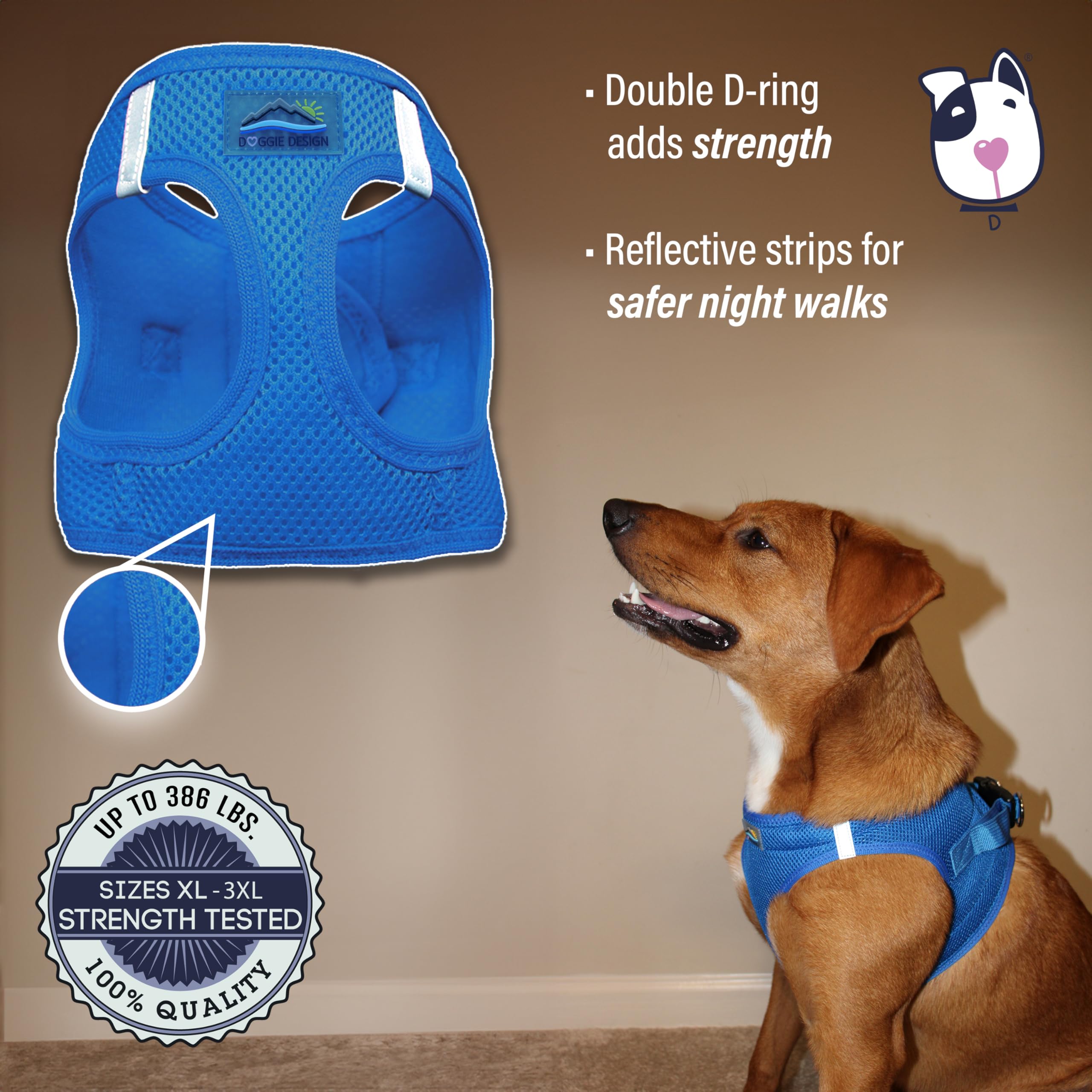 Doggie Design American River Solid Ultra Choke-Free Dog Harness - Cobalt Blue (Xx-Large)