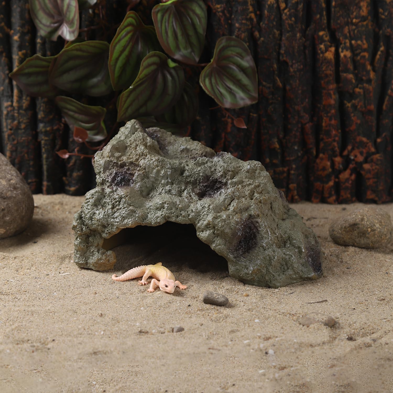 Ibwell Resin Leopard Gecko Hide, True To Nature Reptile Rock For Bearded Dragon Hideout Snake Hides For Ball Pythons, Tortoise H