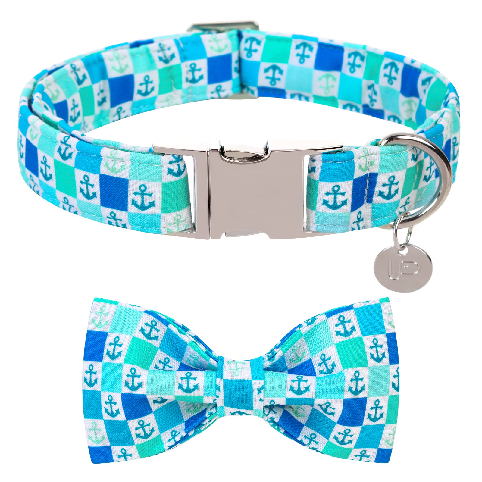Up Urara Pup Dog Collar With Bow Tie, Comfortable Cotton Summer Dog Bowtie Collar, Durable Metal Buckle Cute Pet Collar For Pupp