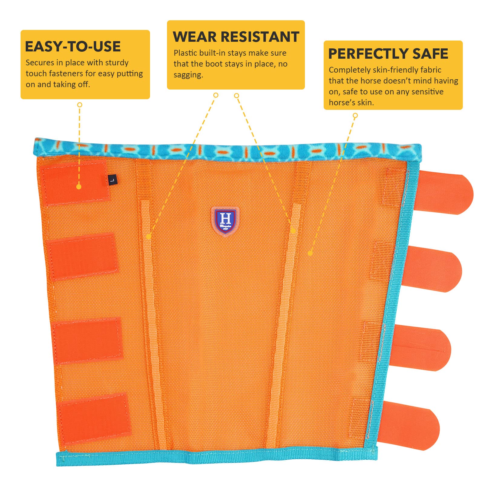Caremaster Fine Mesh Fly Boots Loose Fitting & Non-Slip Horse Fly Leggings Fleece Air Flow (Set Of 4) Soft Orange Large
