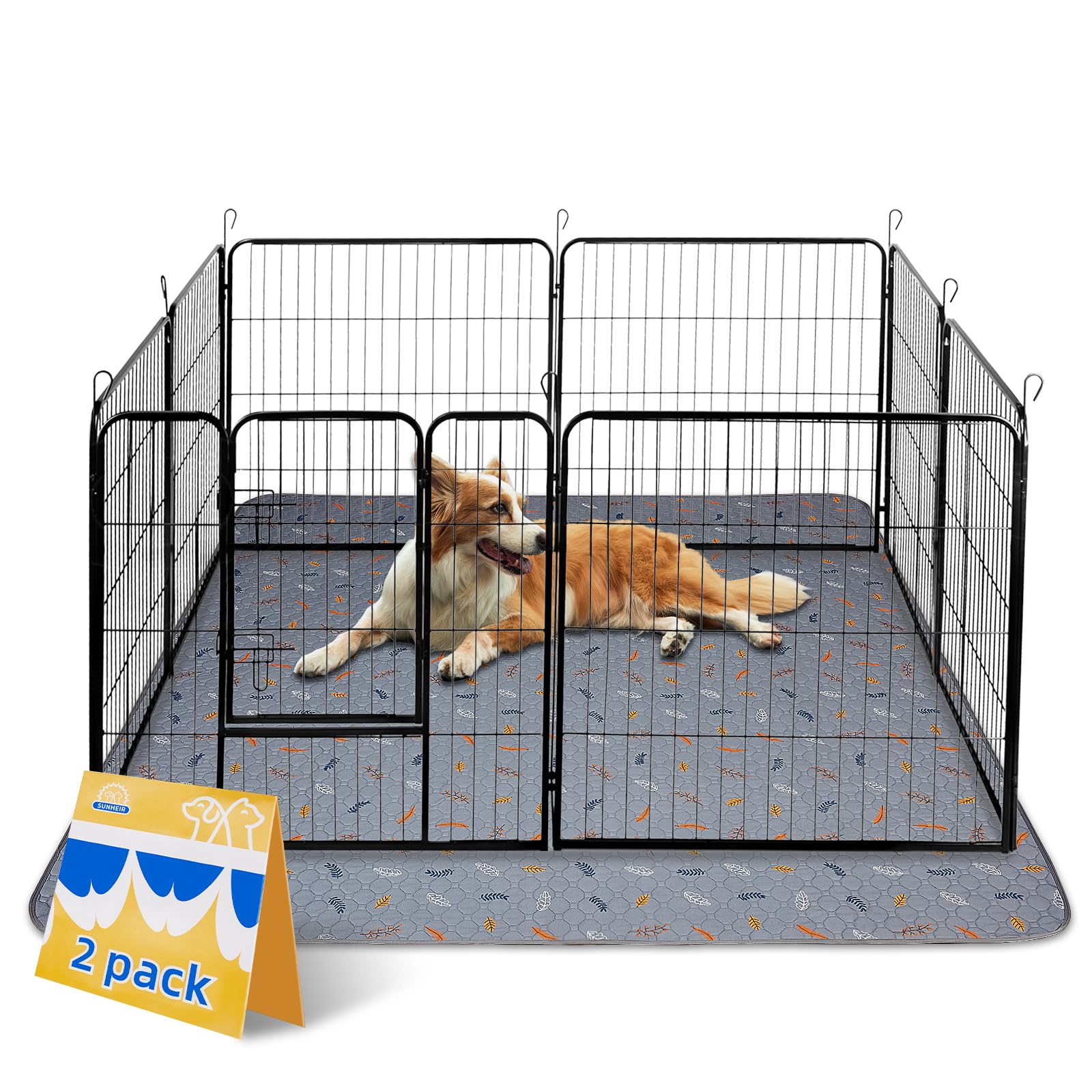 Sunheir Washable Pee Pads For Dogs Large 48' X 48' 2-Pack Reusable Puppy Pads Pet Training Pads, Absorb Dog Mats, Whelping Pad, Non-Slip Protects Against Urine Leakage (Leaves - Light Grey, 48X48)