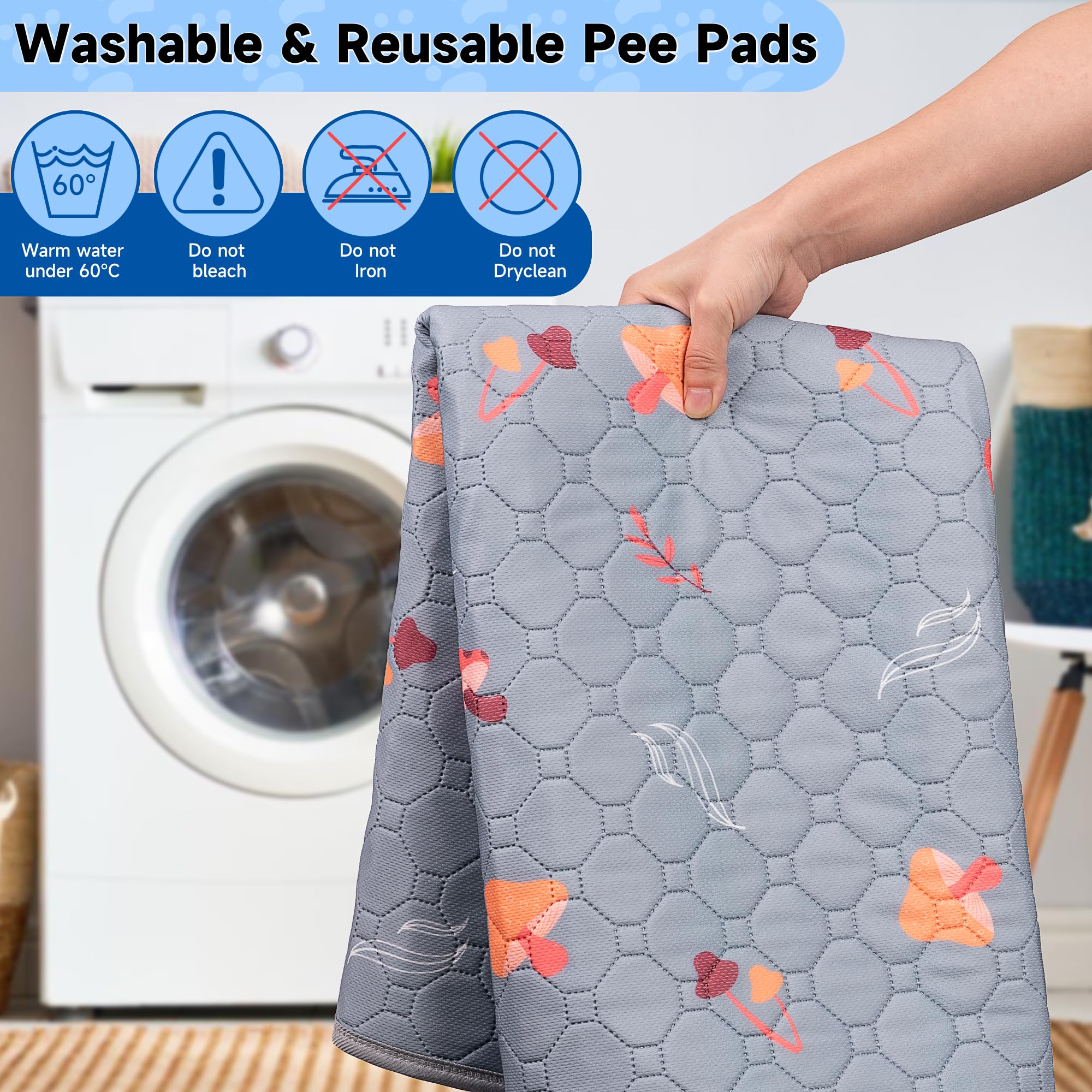 Washable Pee Pads For Dogs, 2-Pack Reusable Dog Pads Large Non-Slip Dog Pee Pads, Waterproof & Absorbent Pet Training Pads For P