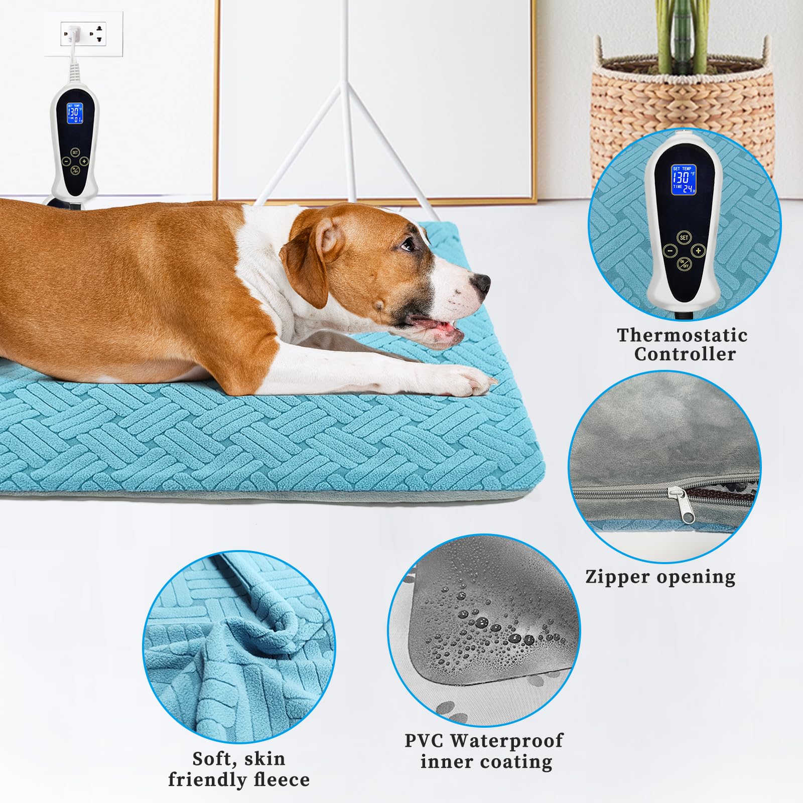 Rc Sll Dog Heating Pad 47X30 In, Pet Heating Pad For Dog Cat, Smart Thermostat Switch, Whelping Box Mats, Heated Dog Bed Mats Wi