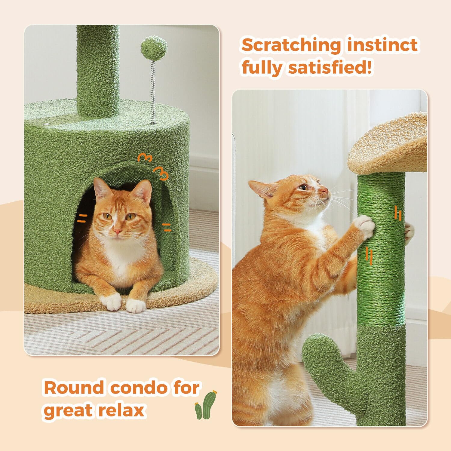 Pawz Road Cactus Cat Tree Small Cat Tower 32    Cat Scratching Post With Curved Perch, Cozy Cat Condo, Removable Padded Top Bed