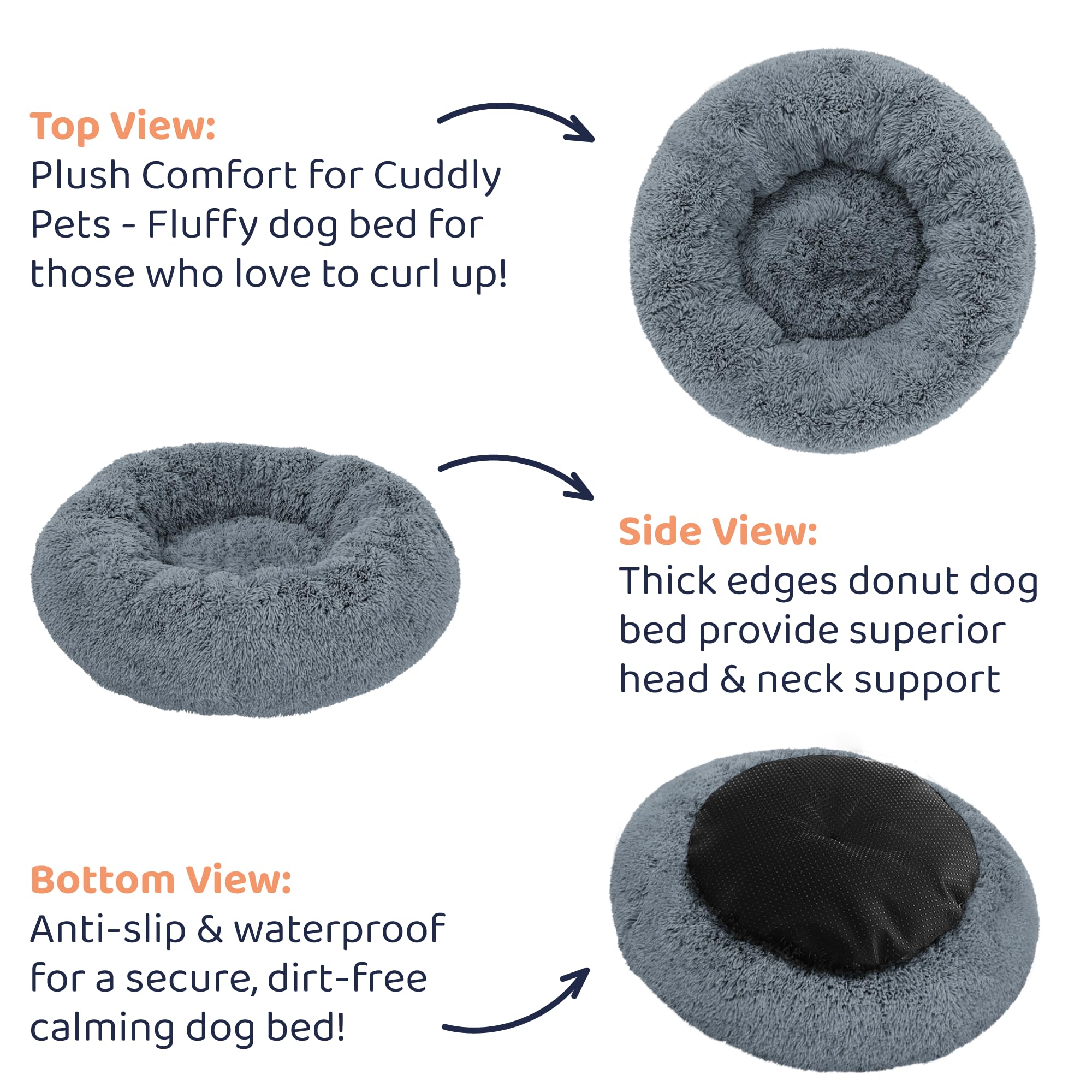 Petloox Donut Dog Bed - Premium Comfort For Anxiety Relief - Fluffy & Calming Design With Ultra-Plush Support | Cozy Round Dog B