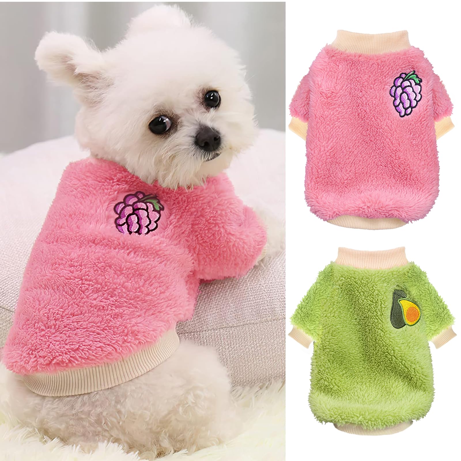 2 Pieces Puppy Sweaters - Female Yorkie & Chihuahua Sweaters, Cute Winter Warm Fleece Dog Clothes (Small)