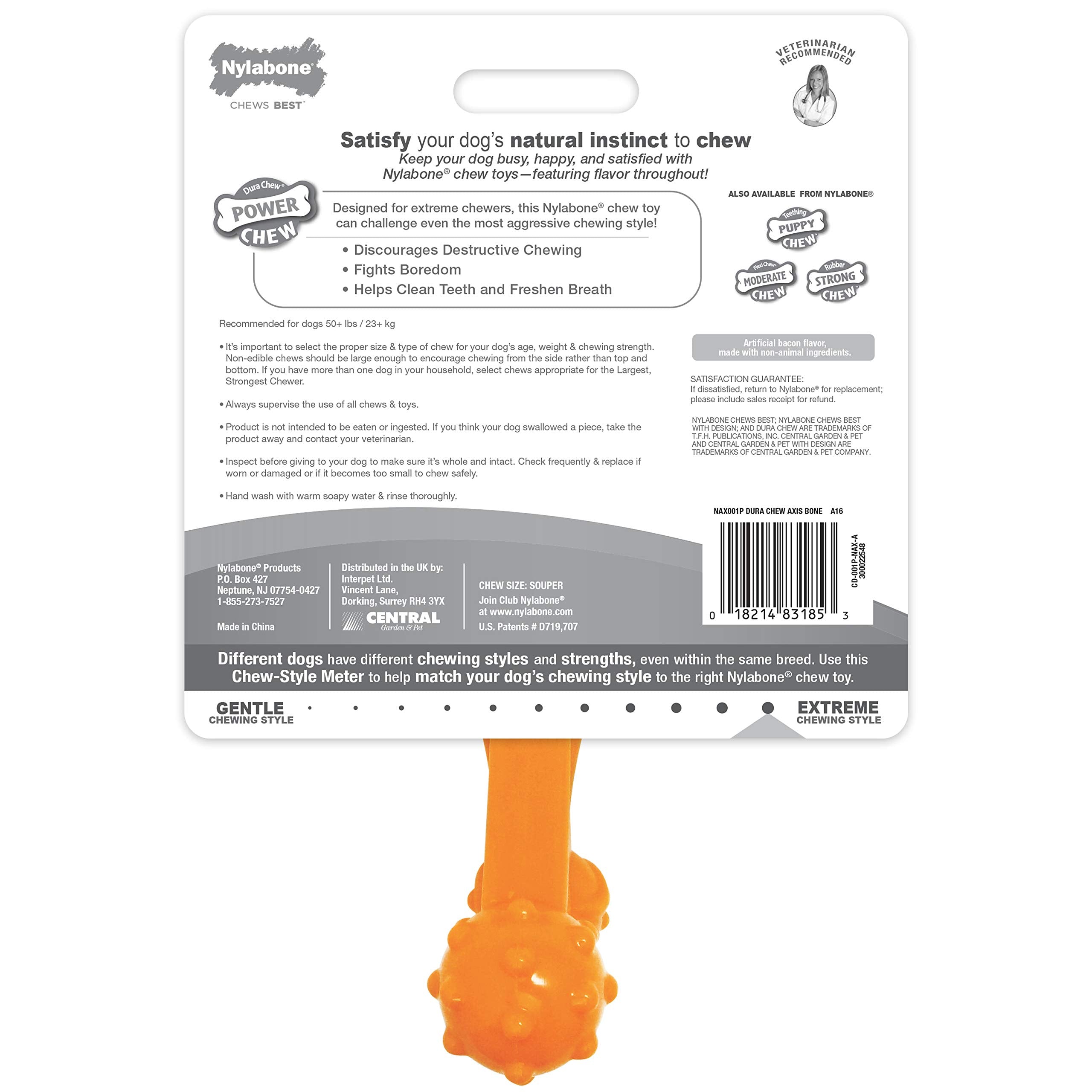 Nylabone Dog Toy Power Chew Dog Toy for Aggressive Chewers - Axis Bone Dog Toy - Bacon X-Large/Souper (1 Count)