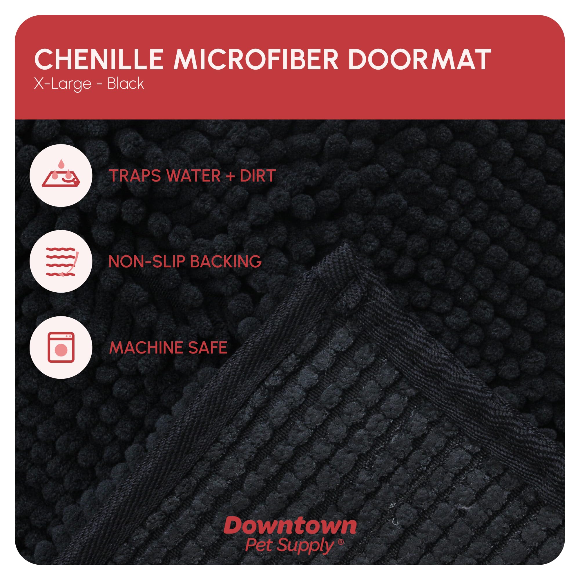 My Doggy Place Microfiber Dog Mat for Muddy Paws, 60 x 36 Black - Non-Slip, Absorbent and Quick-Drying Dog Paw Cleaning Mat, Was