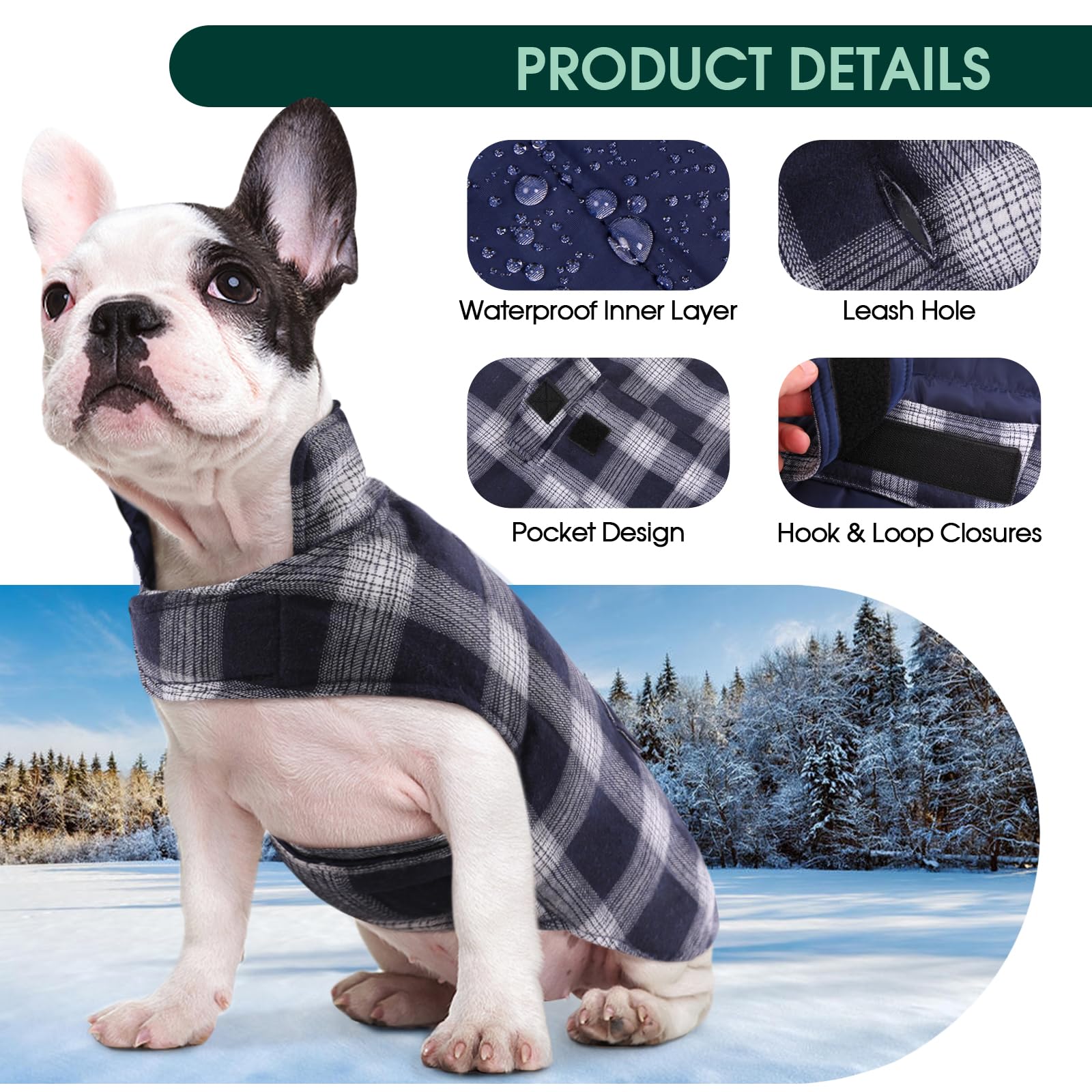 Kuoser Reversible Dog Jacket, Warm Winter Coat, Windproof Dog Clothes, Dark Blue Xl