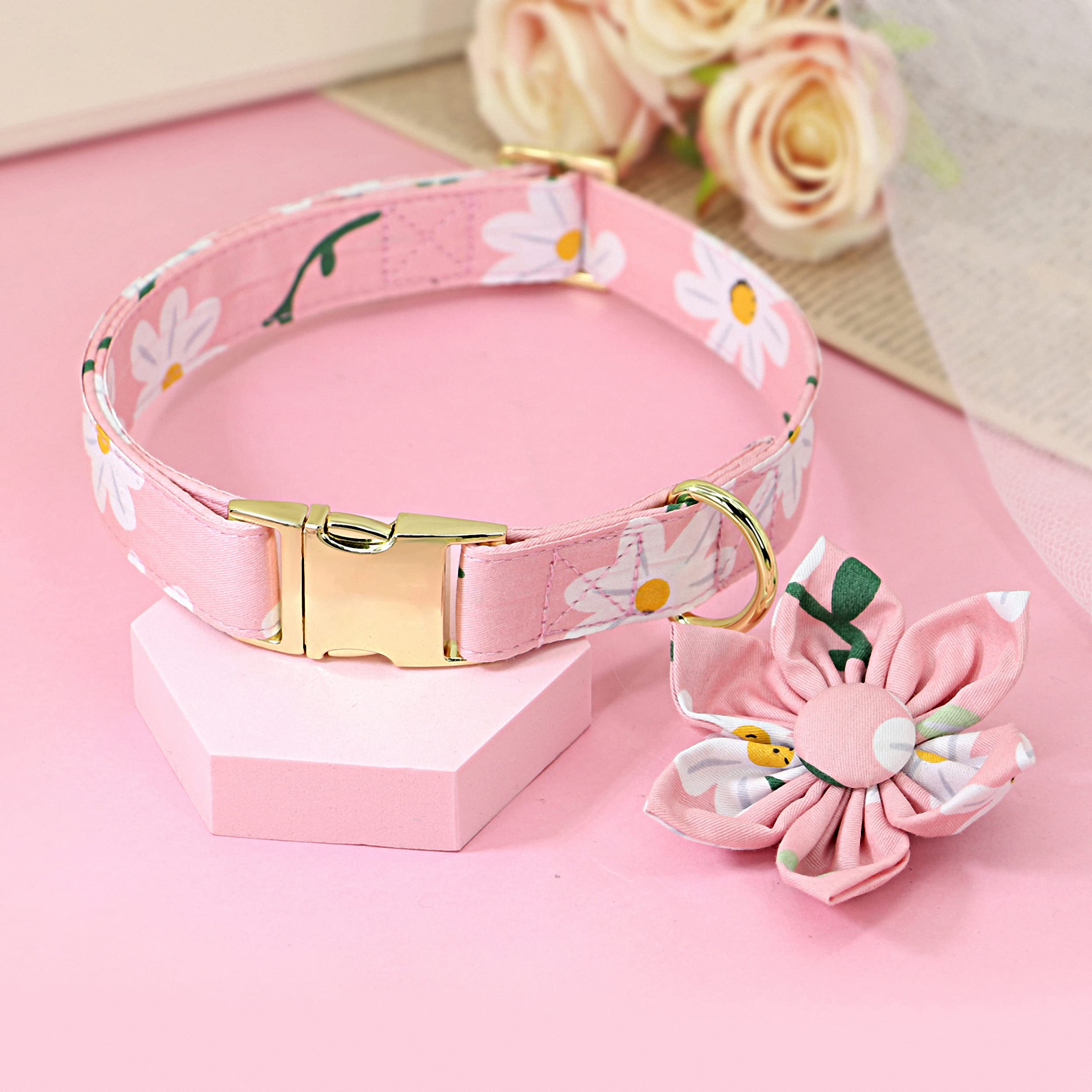 Beirui Cute Girl Dog Collars for Small Medium Large Dogs, Multiple Floral Patterns Female Pet Dog Collars with Flower for Weddin