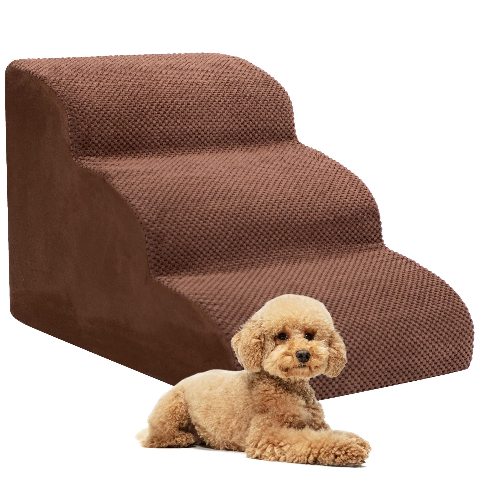 Dog Stairs For Small Dogs, 3 Tiers High Density Foam Dog Ramp, Extra Wide Non-Slip Pet Steps For High Beds Or Couch, Soft Foam D