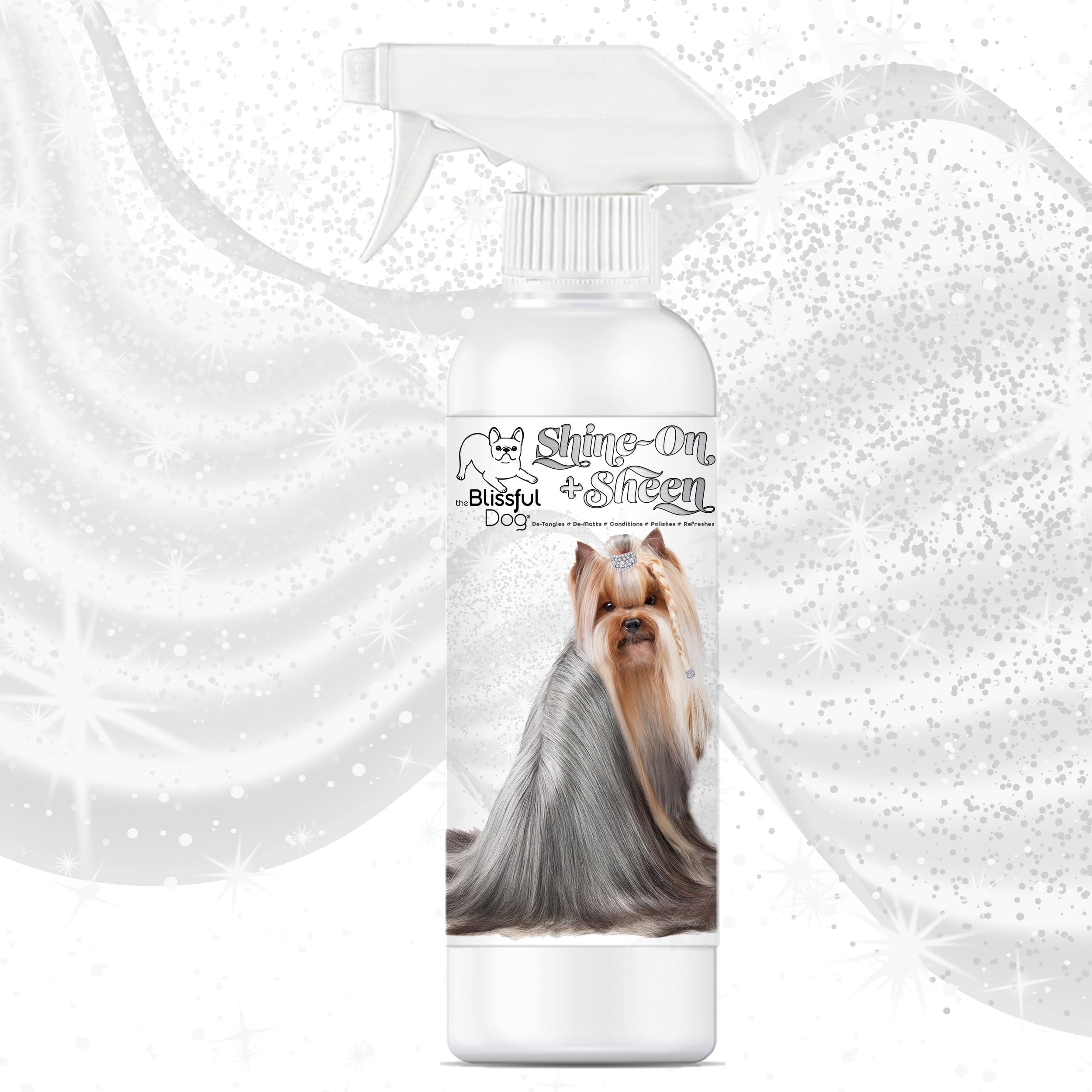 The Blissful Dog Shine-On + Sheen Coat Dog Spray, Easy-To-Use Conditioner, Sensitive Skin-Friendly Leave-In Conditioner, Detangler Spray, 16 Oz.