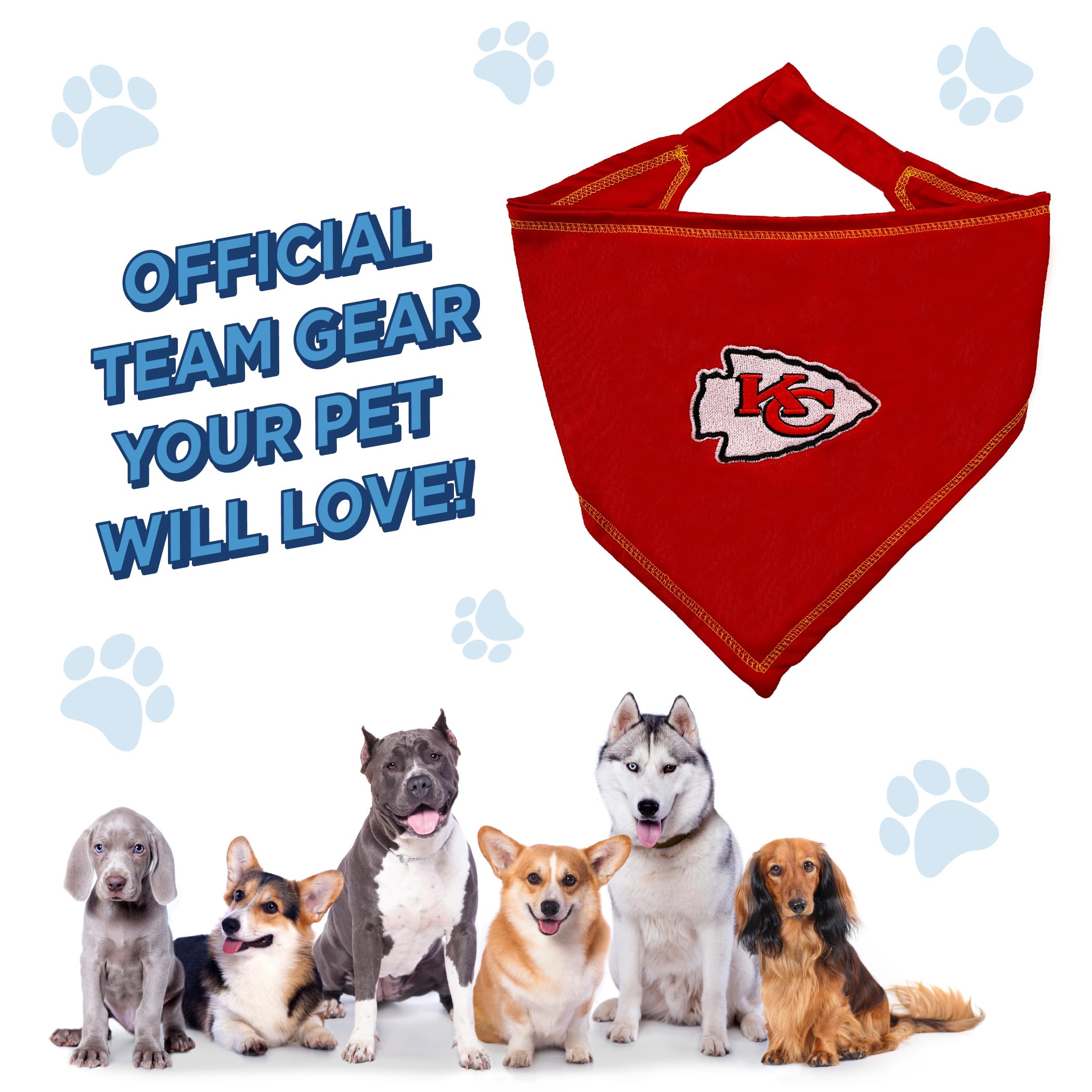 NFL Kansas City Chiefs TIE Bandana, Large/X-Large. Dog Bandana Scarf Bib for Pet Cat Dog. The Ultimate Game-Day, Party Bandana