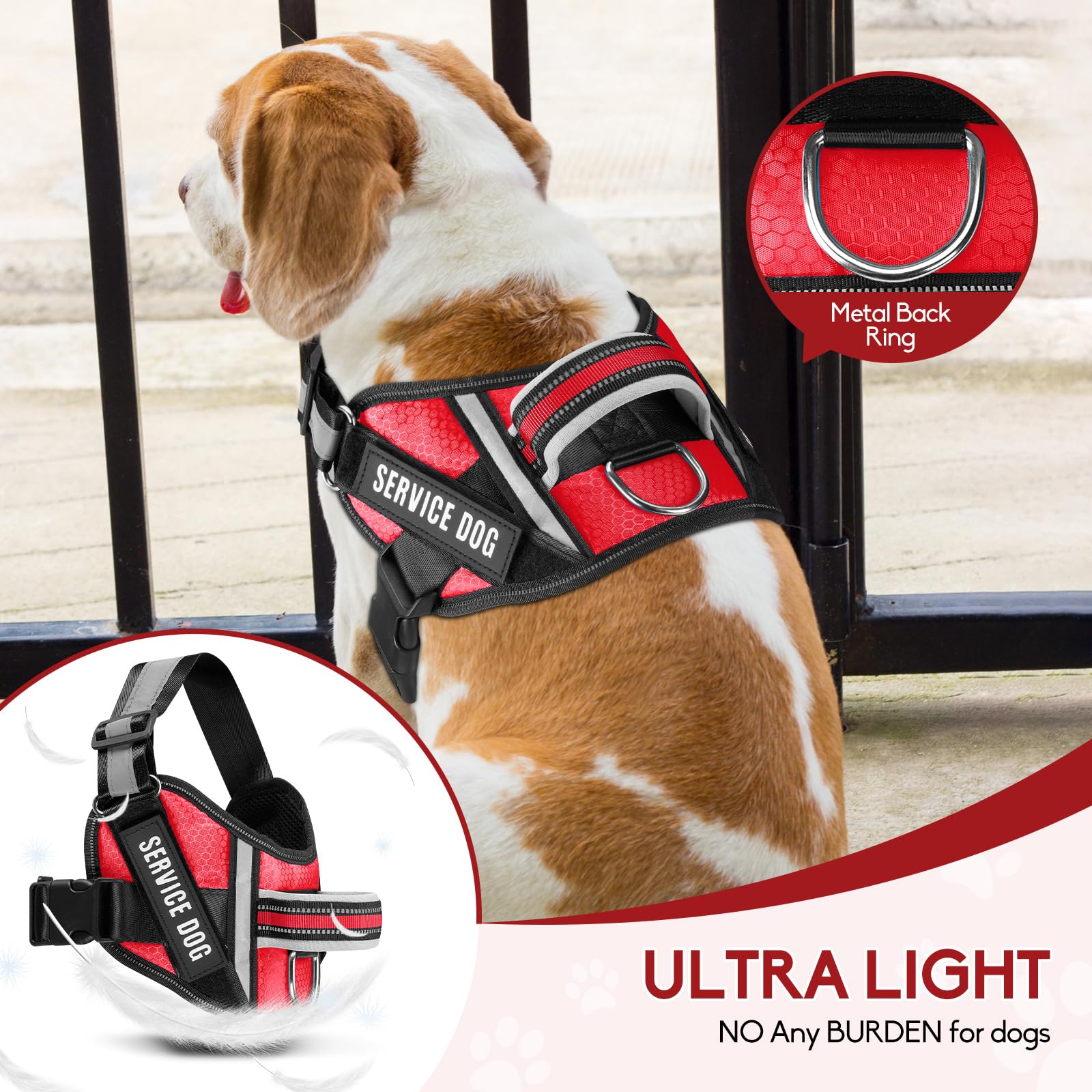Service Dog Vest Harness And Leash Set, Animire In Training Dog Harness With 10 Dog Patches, Reflective Dog Leash With Soft Padd